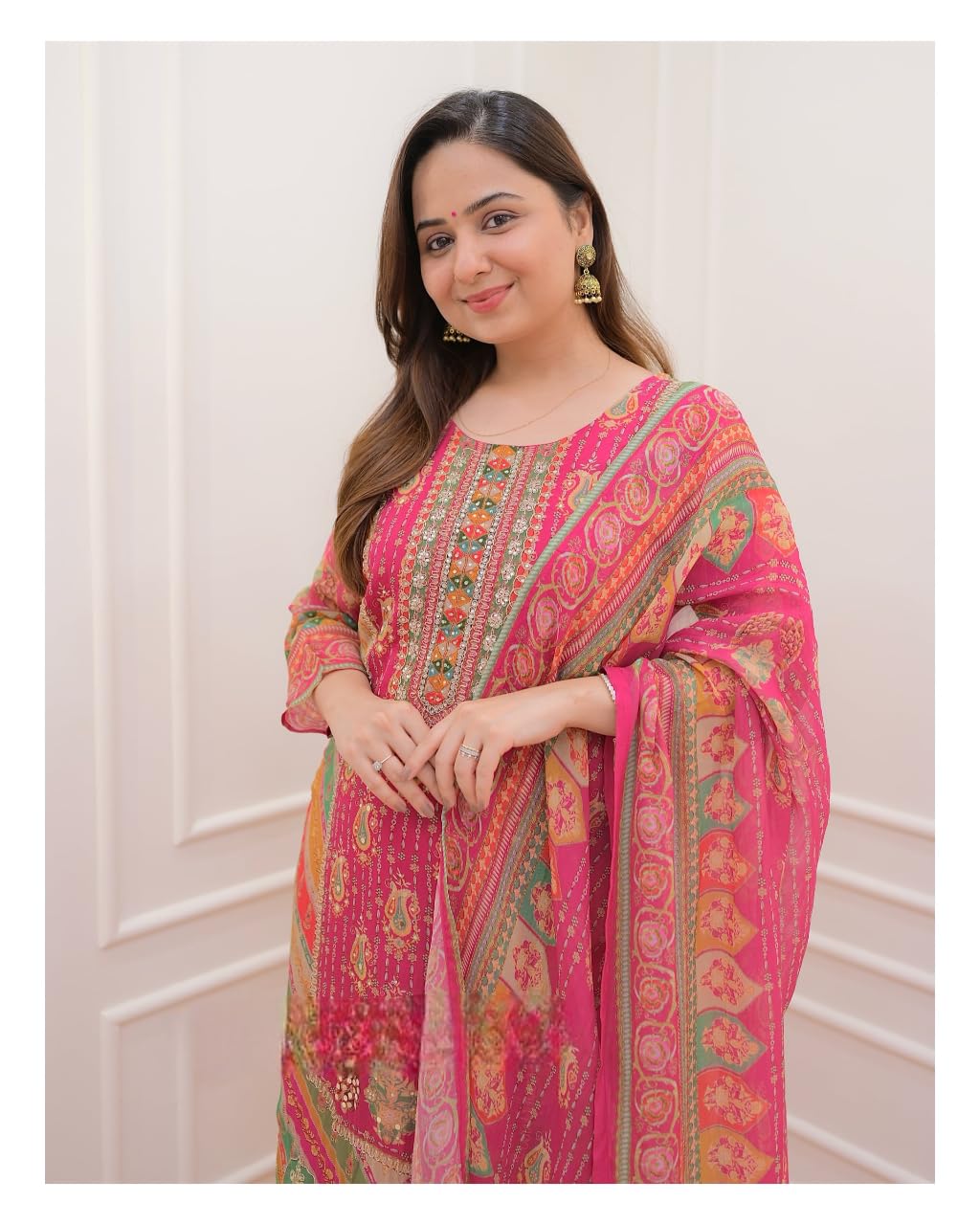 BHARVITA Pink Cotton Kurta Dupatta Pant Set for Women - Image 4