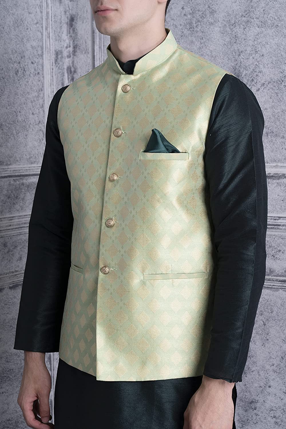 Uri Men Silk Blend Kurta Pajama with Nehru Jacket - Image 5
