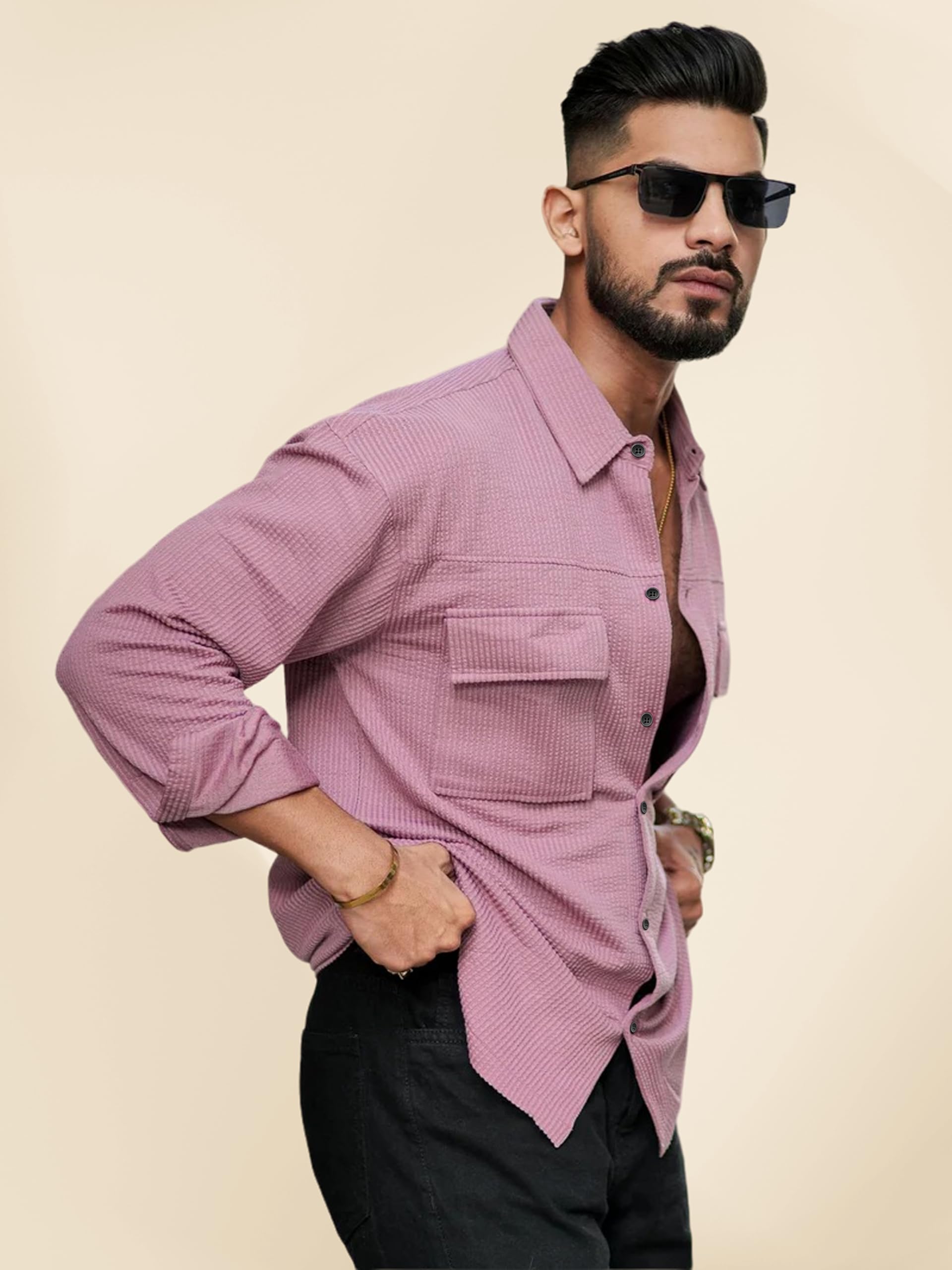 IndoPrimo Men's Casual Shirt - Pink - Image 2