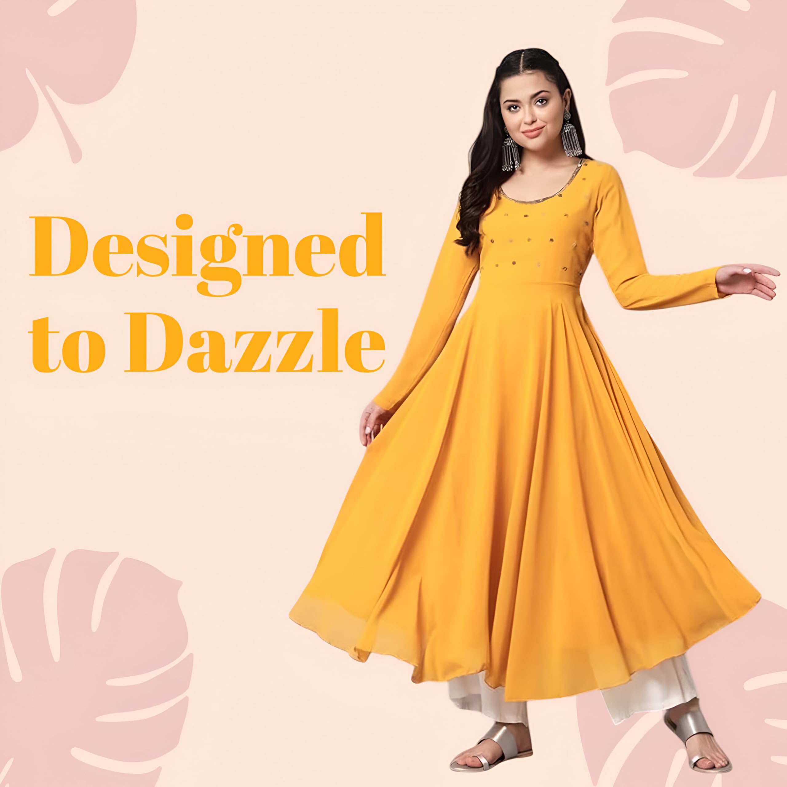 PH POSHAKHUB Women Mustard Yellow Georgette Anarkali - Image 2