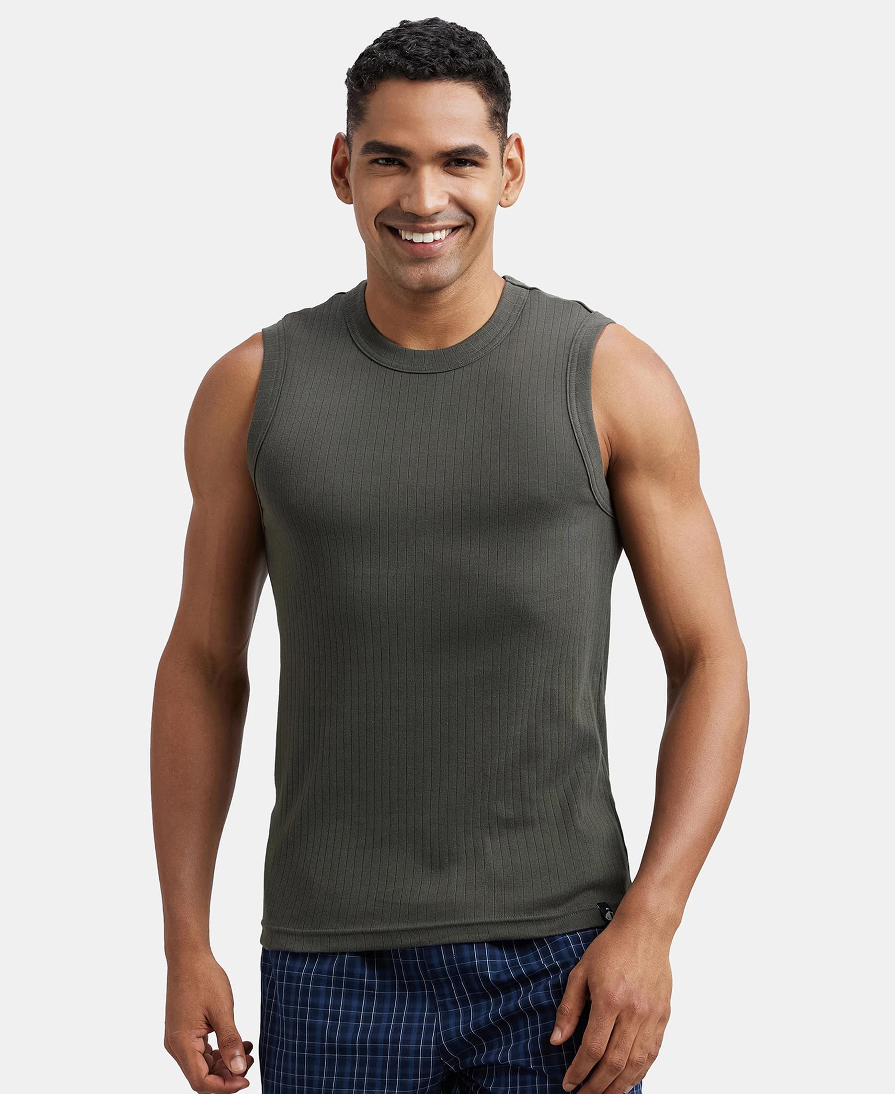 Jockey Men's Deep Olive Cotton Rib Muscle Vest - Image 5
