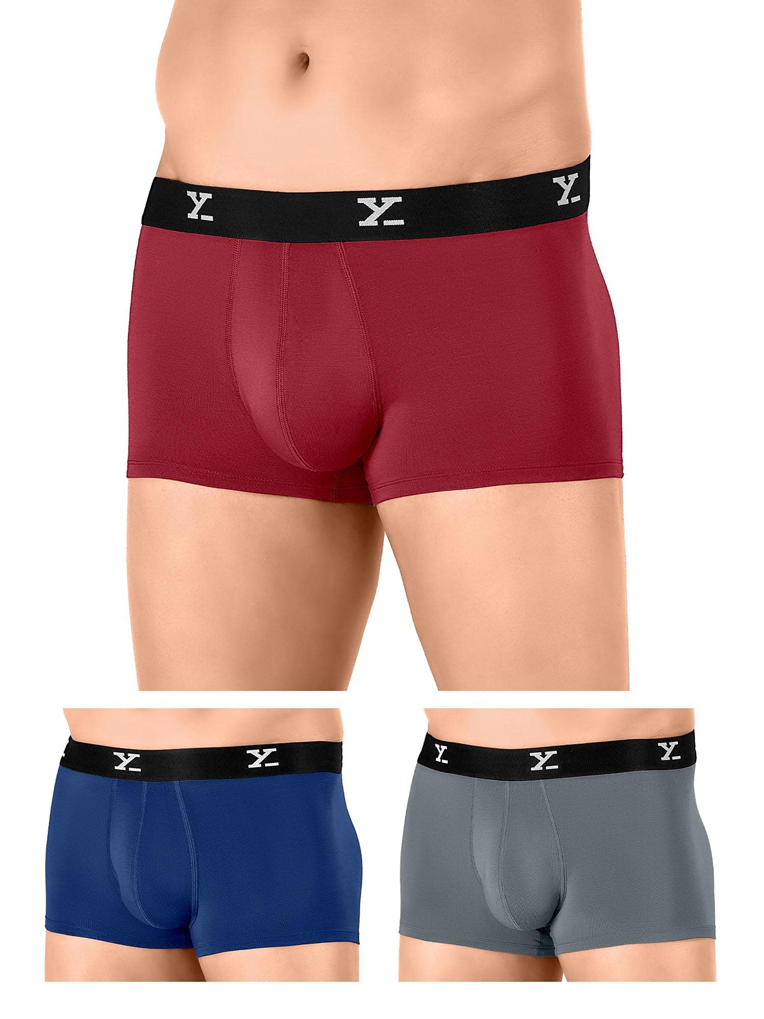 XYXX Men's Micro Modal Trunks - Twilight Blue Rio Red Grey