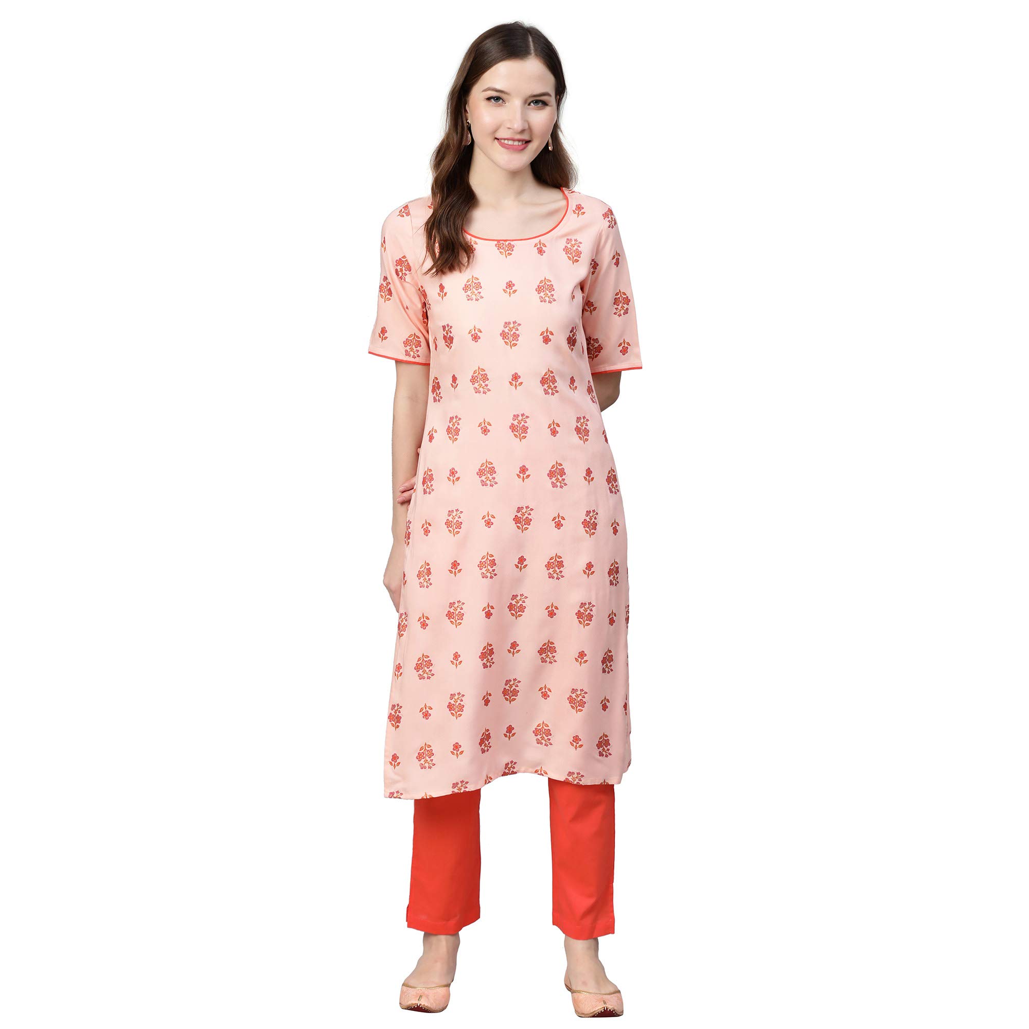 idaLia Women's Orange Rayon Kurta Set