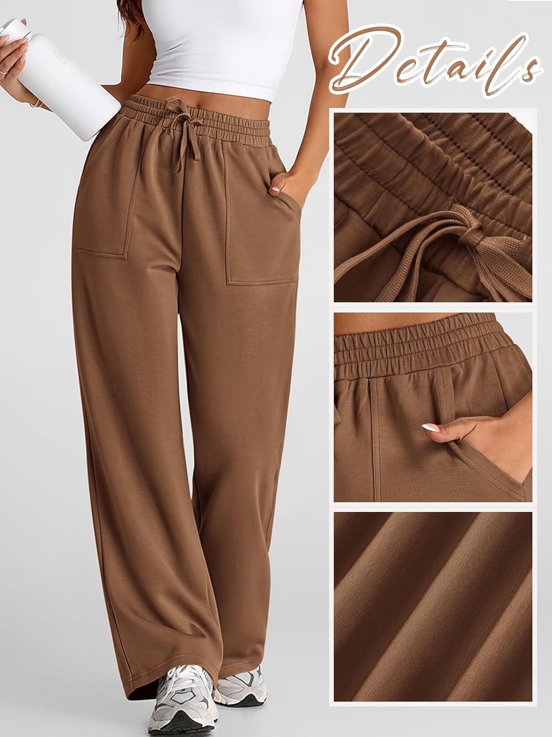 Q-RIOUS Women's High Waist Baggy Sweatpants - Brown - Image 3