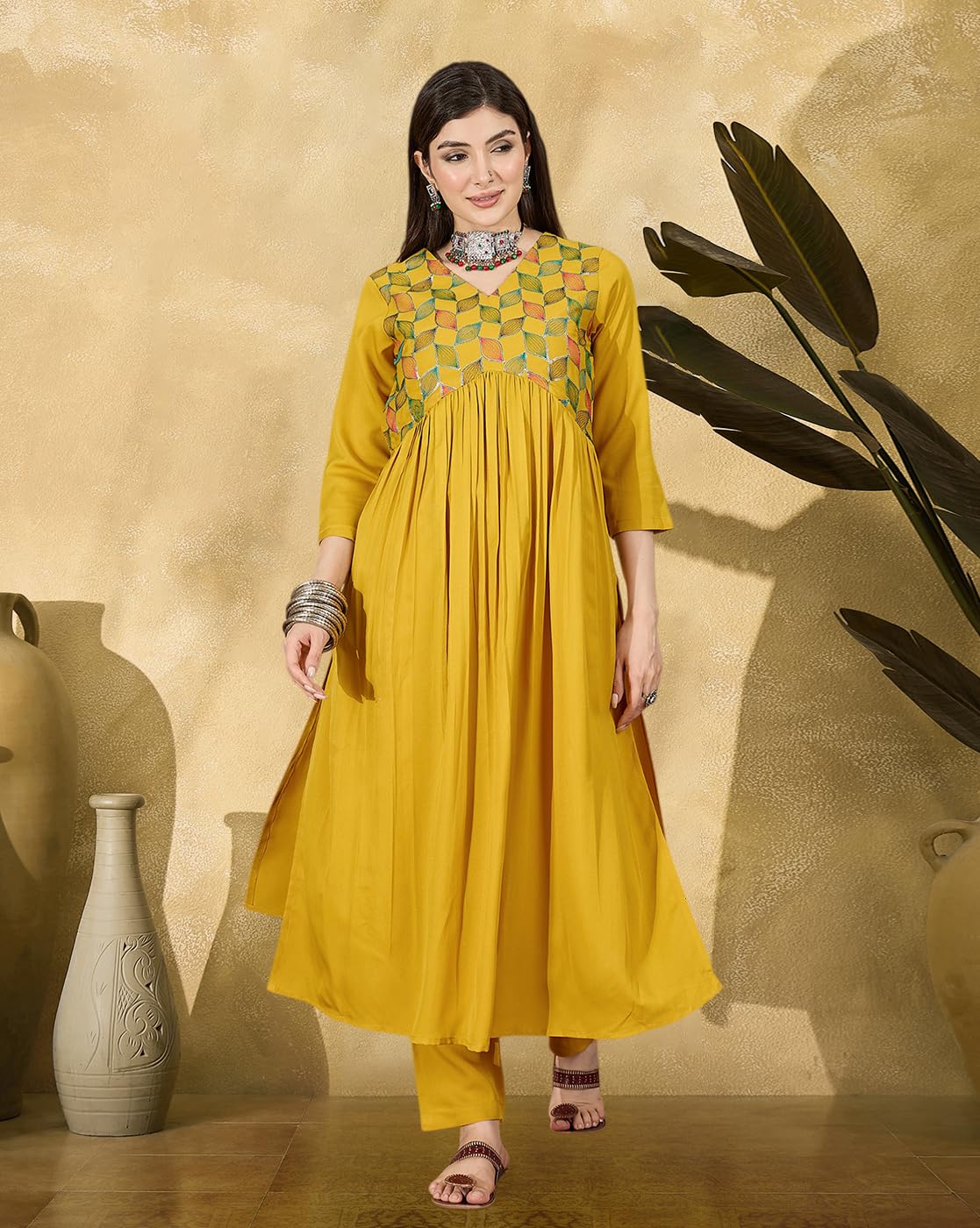 SheWill Yellow American Crepe Embroidered Kurta Set - Image 5