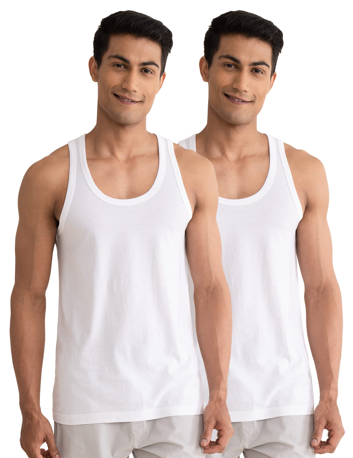 DAMENSCH Men Neo-Cotton Ribbed Round Neck Vest - White