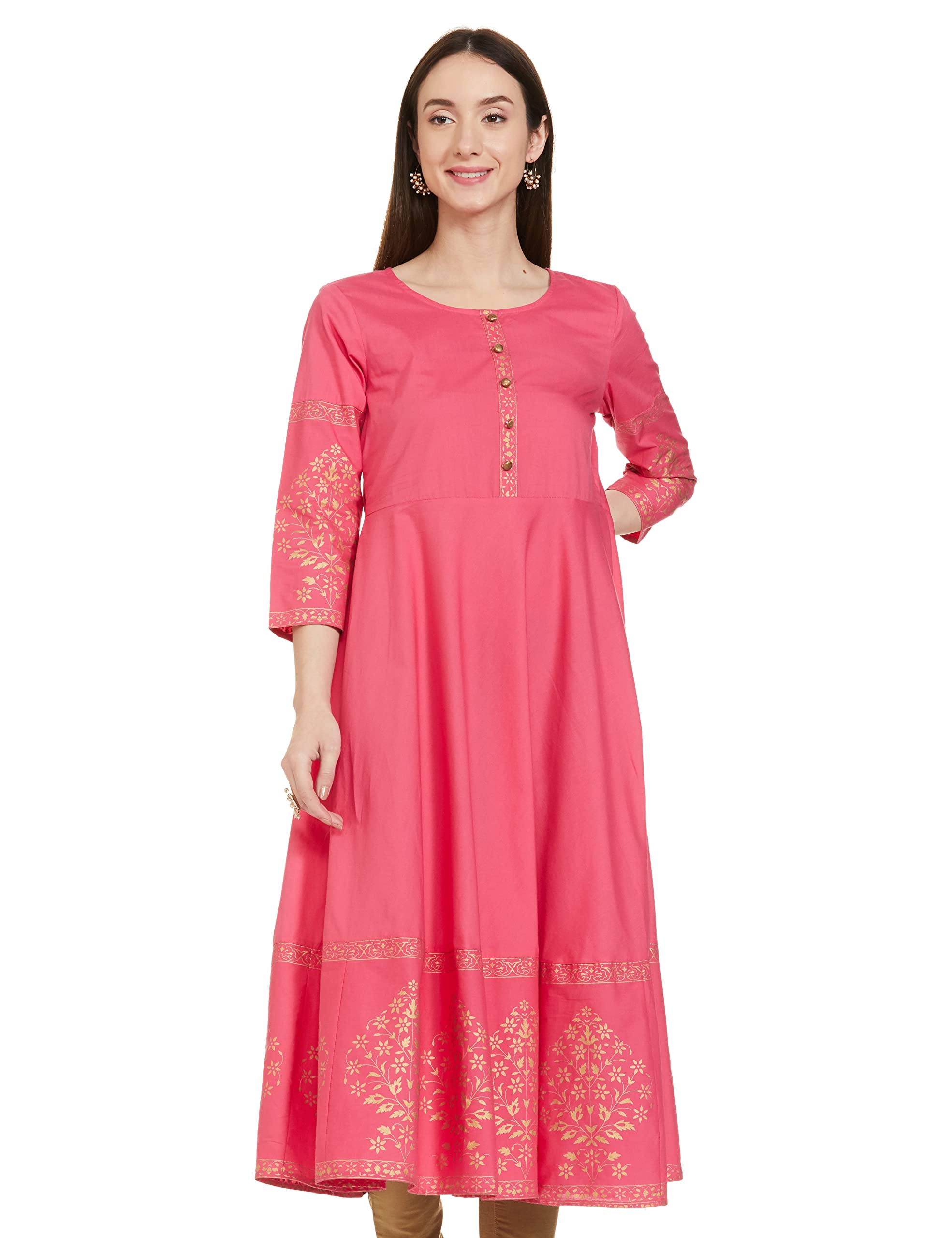 Tavasya Women's Cotton Anarkali Kurti - Rasberry