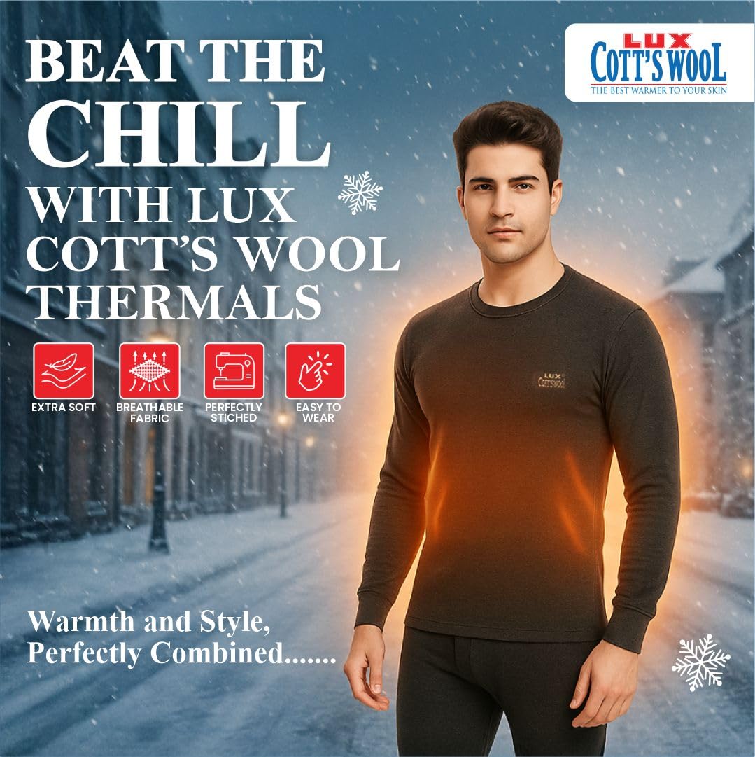 Lux Cottswool Men's Thermal Top & Bottom Set - Black - Image 2