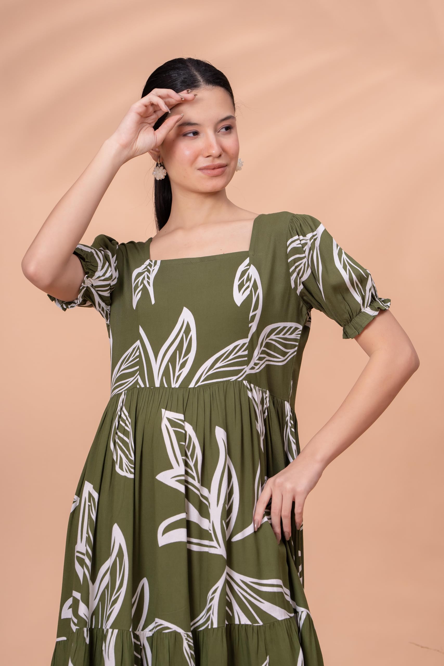 JAIPURFAME American Print Rayon Midi Dress for Women - Image 5