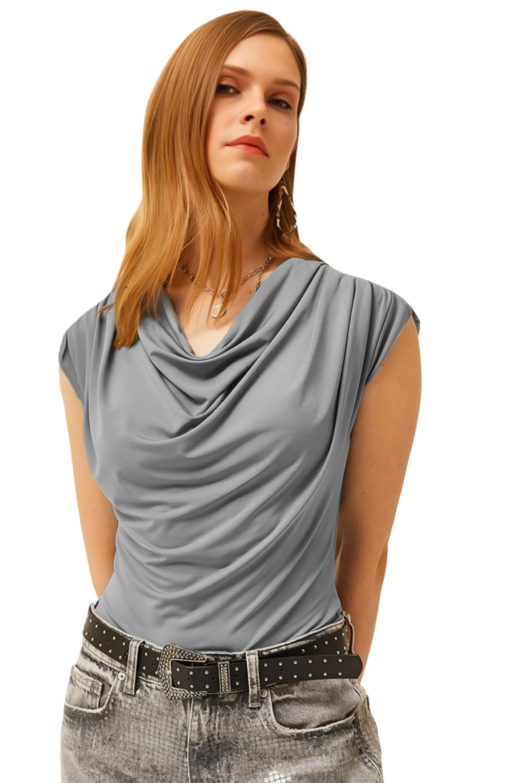 SIGHTBOMB Women Cotton Draped Cowl Neck