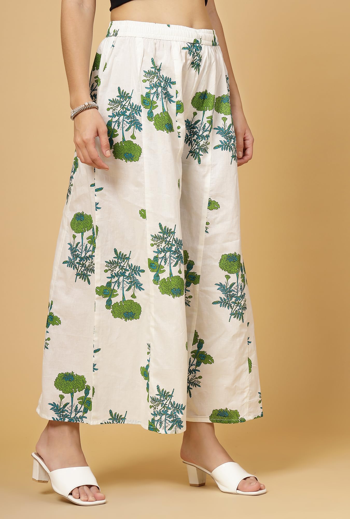 GarbGlide Women Pure Cotton Printed Palazzo - Dark Green - Image 3