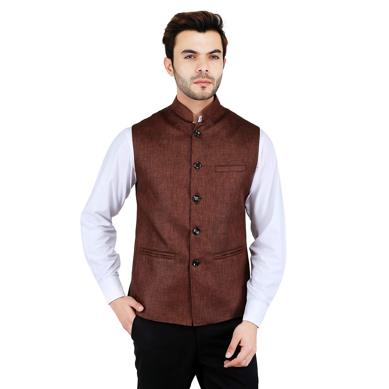 Badoliya Sons Men Jute Nehru Jacket - Brown