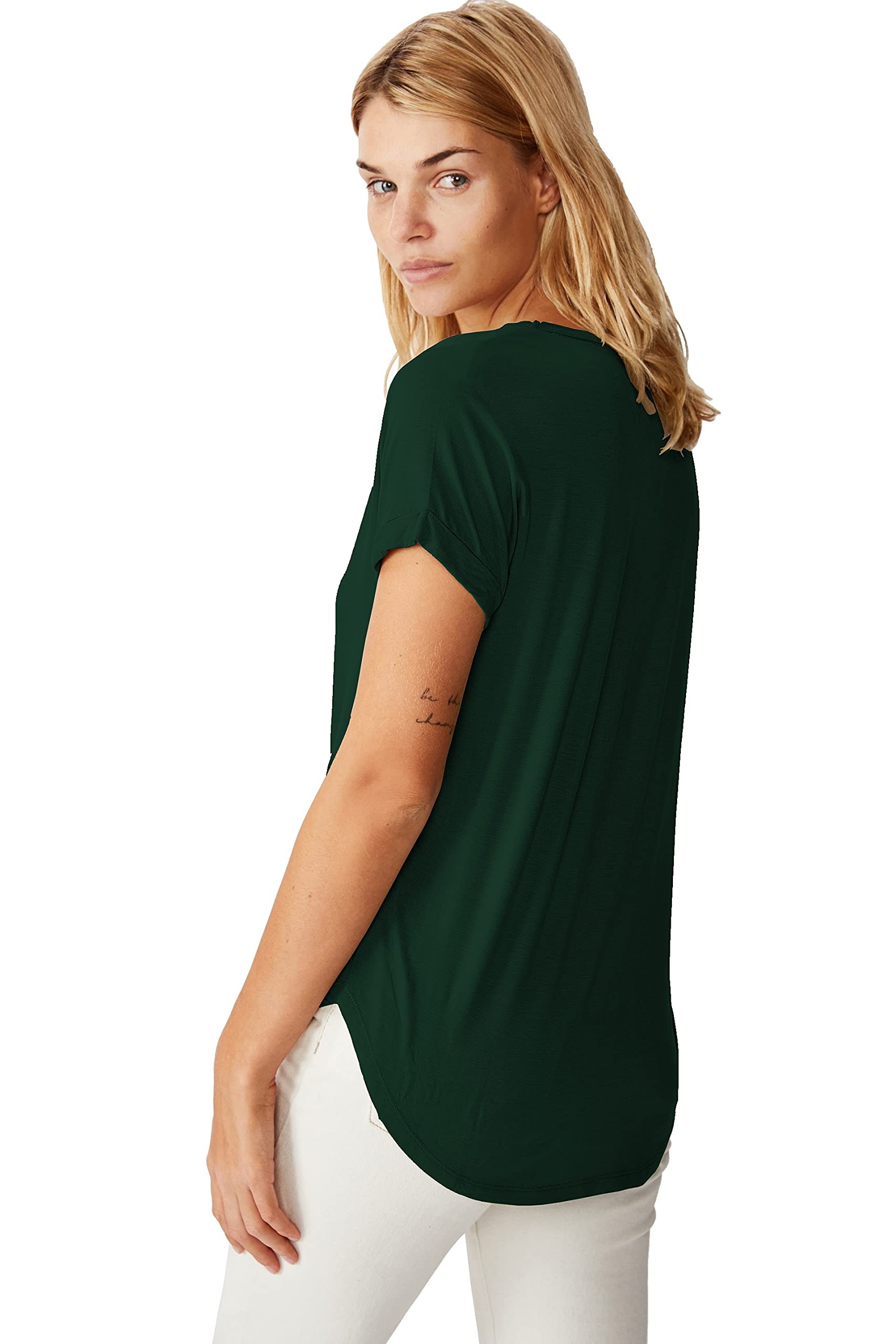V-Neck Cotton Tshirts for Women - Bottle Green, Black & Sage Green - Image 2