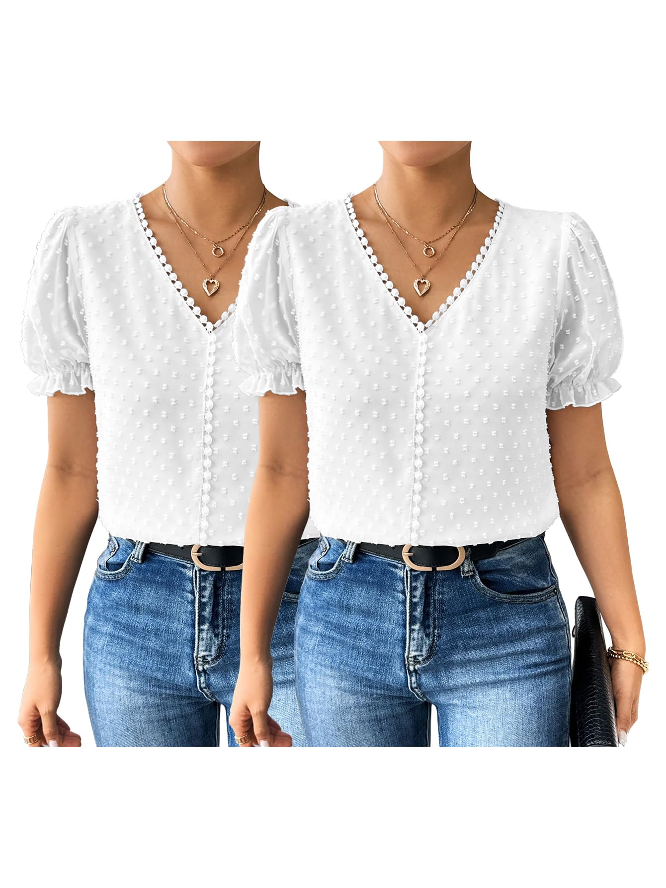 Shasmi Women's V-Neck Jacquard Blouse - White Black