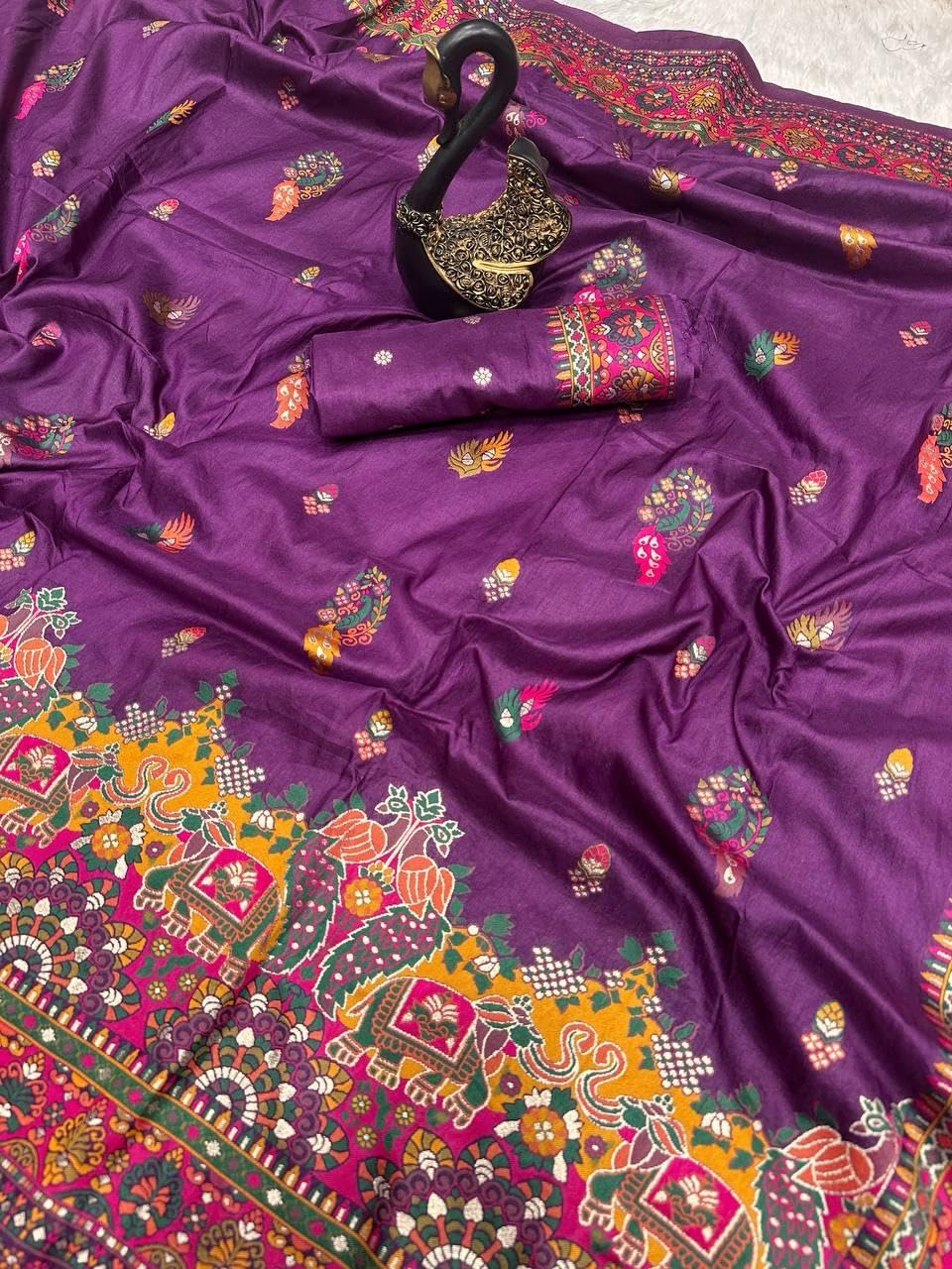 Kanjivaram Banarasi Silk Saree for Women - Purple - Image 4