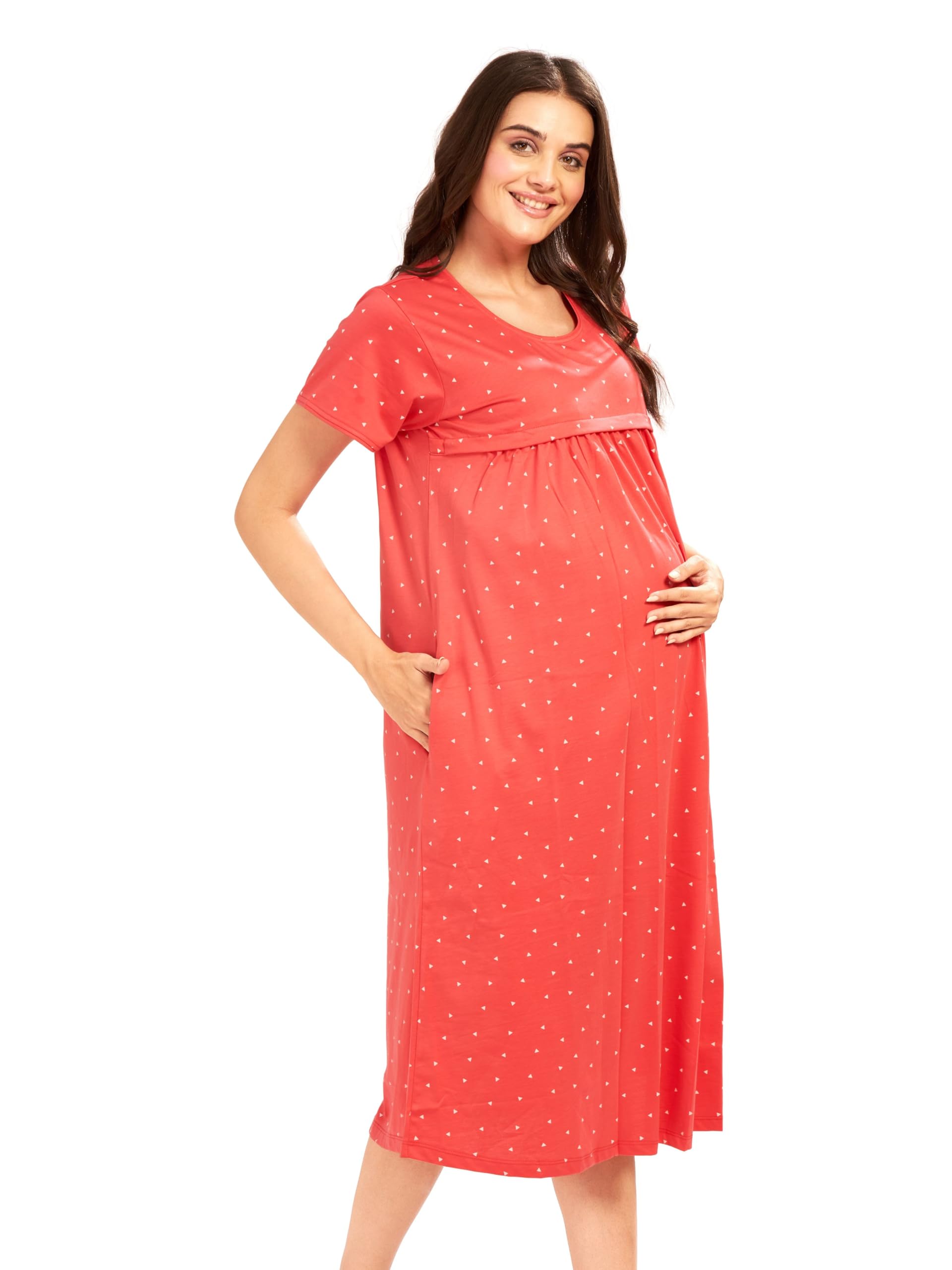 GarbGlide Women Cotton Floral Maternity Nighty - Peach - Image 3