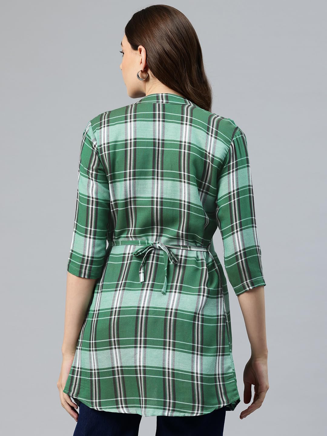 One Femme Green Plaid Tunic Top for Women - Image 4
