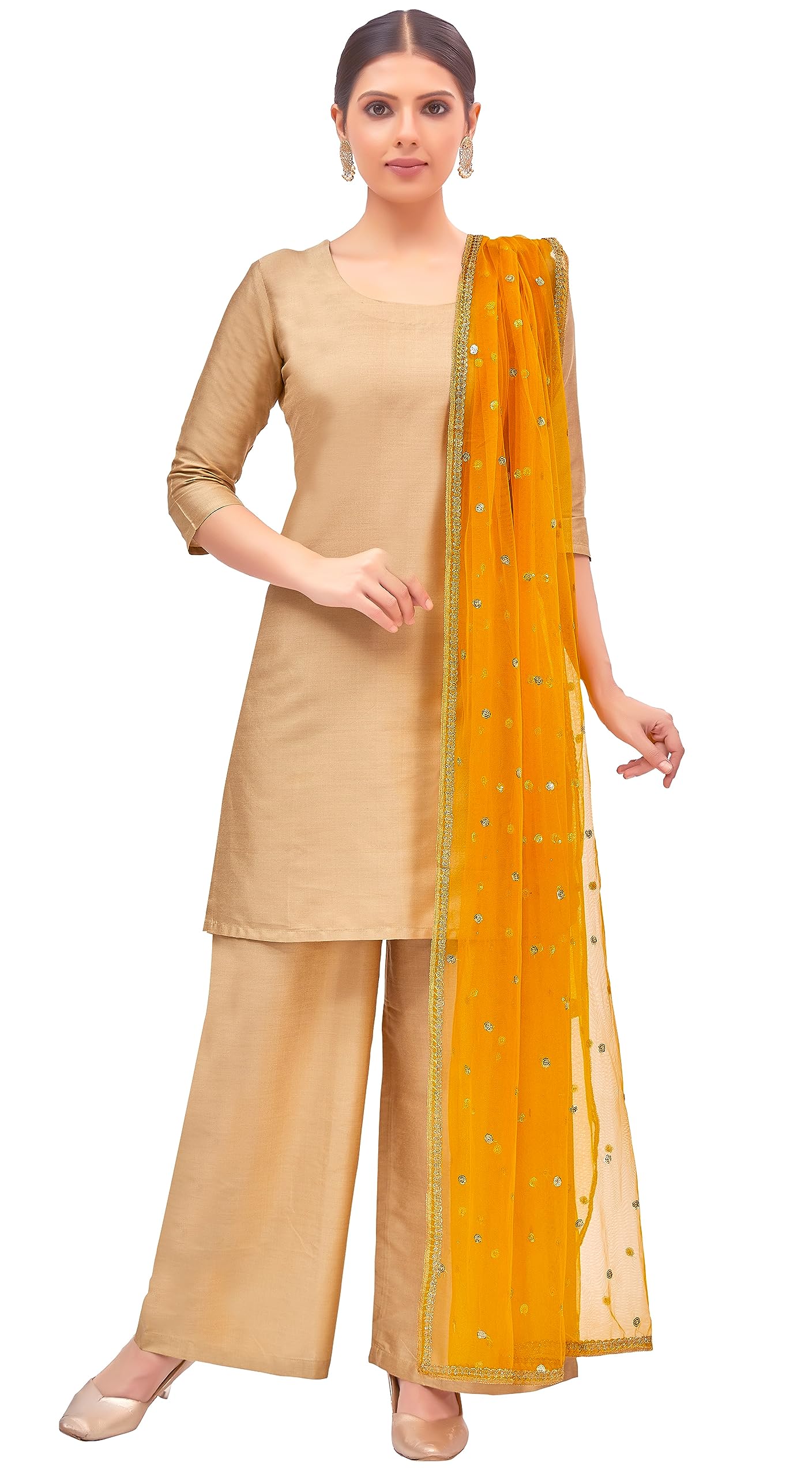 Studio Shringaar Women's Net Embroidered Dupatta - Mustard - Image 2