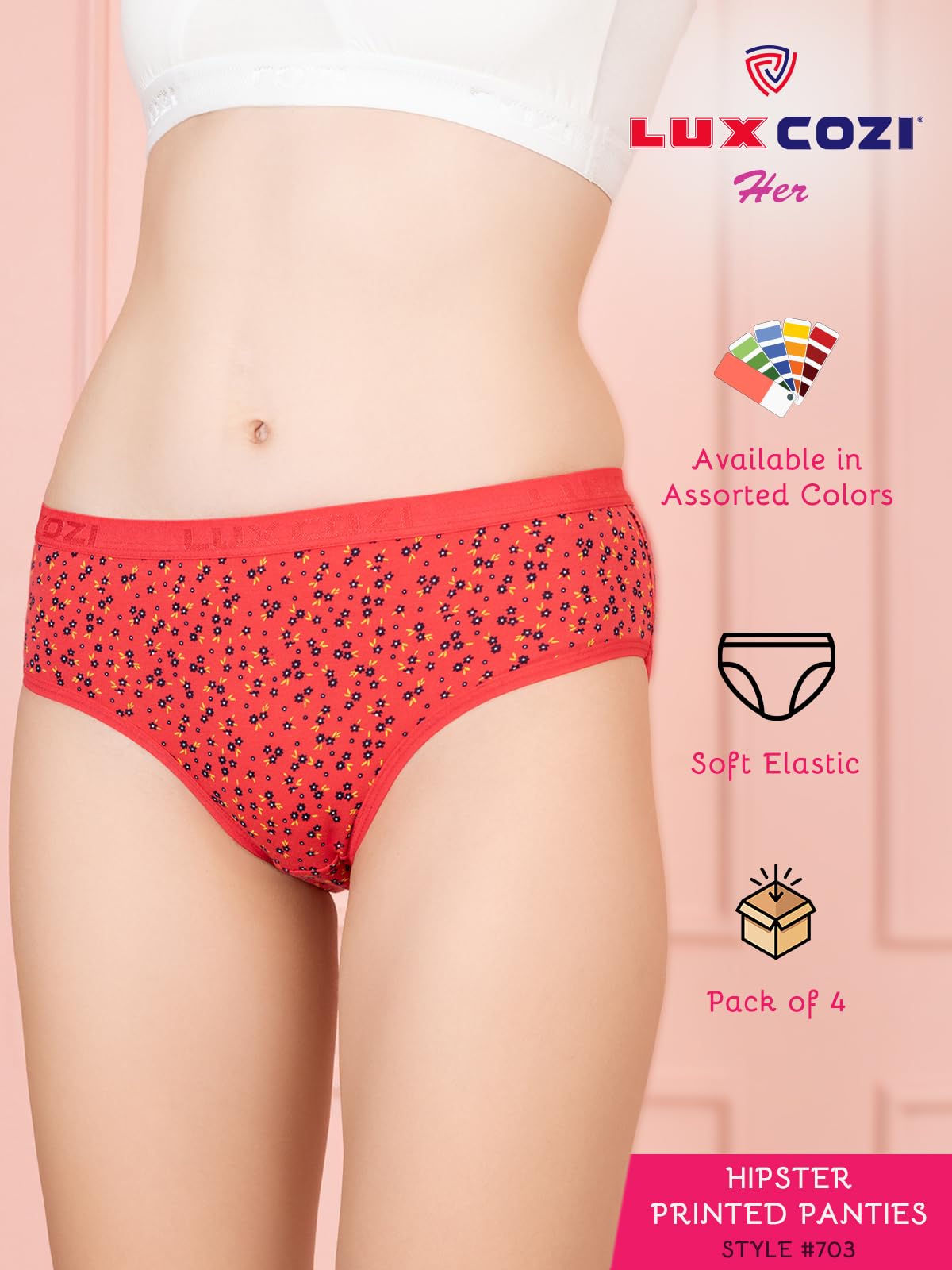 Lux Cozi Cotton Hipster Panties for Women - Assorted - Image 3
