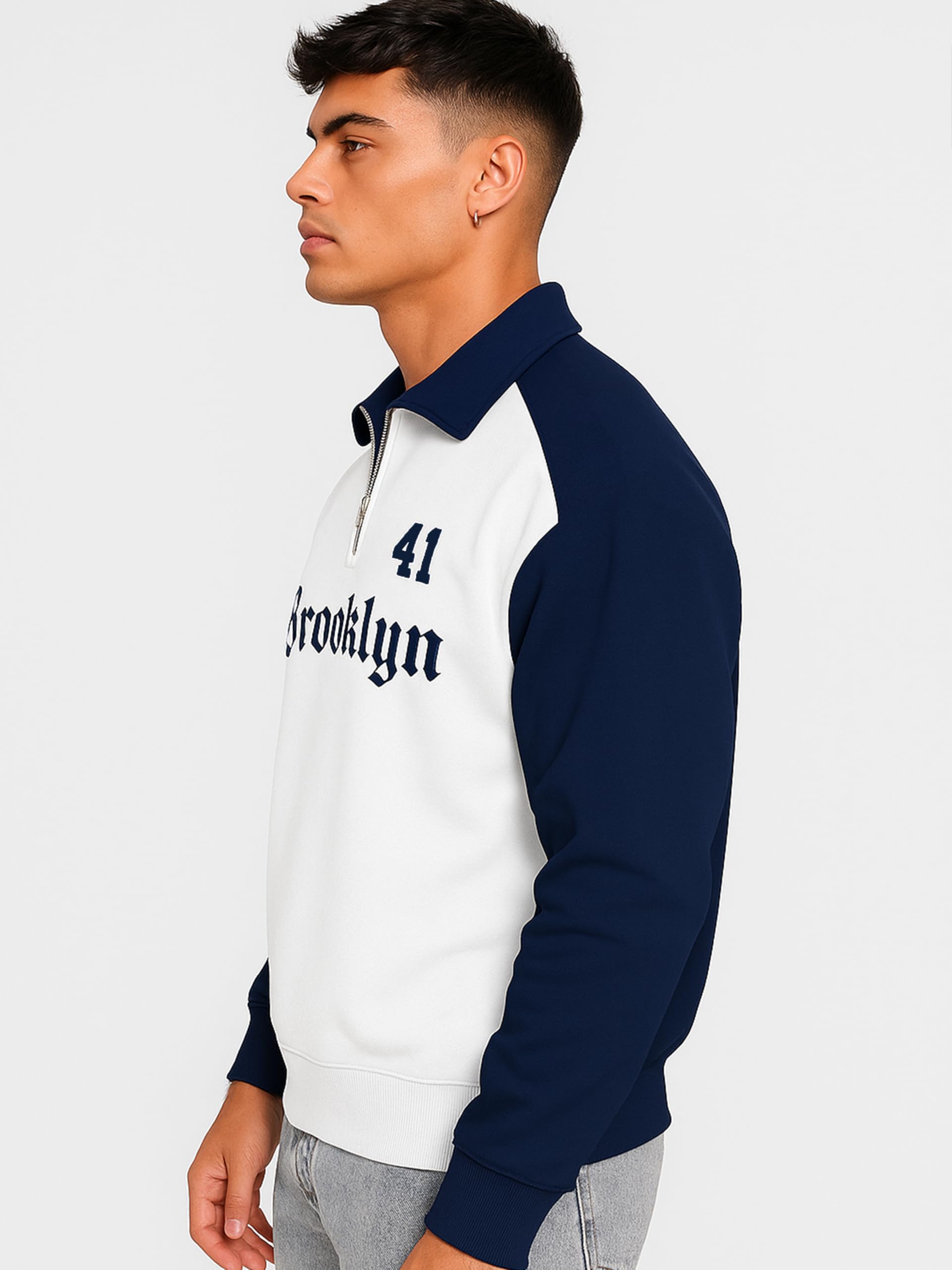 Jump Cuts Men's Cotton Blend Polo Neck T-Shirt - White & Navy - Image 3