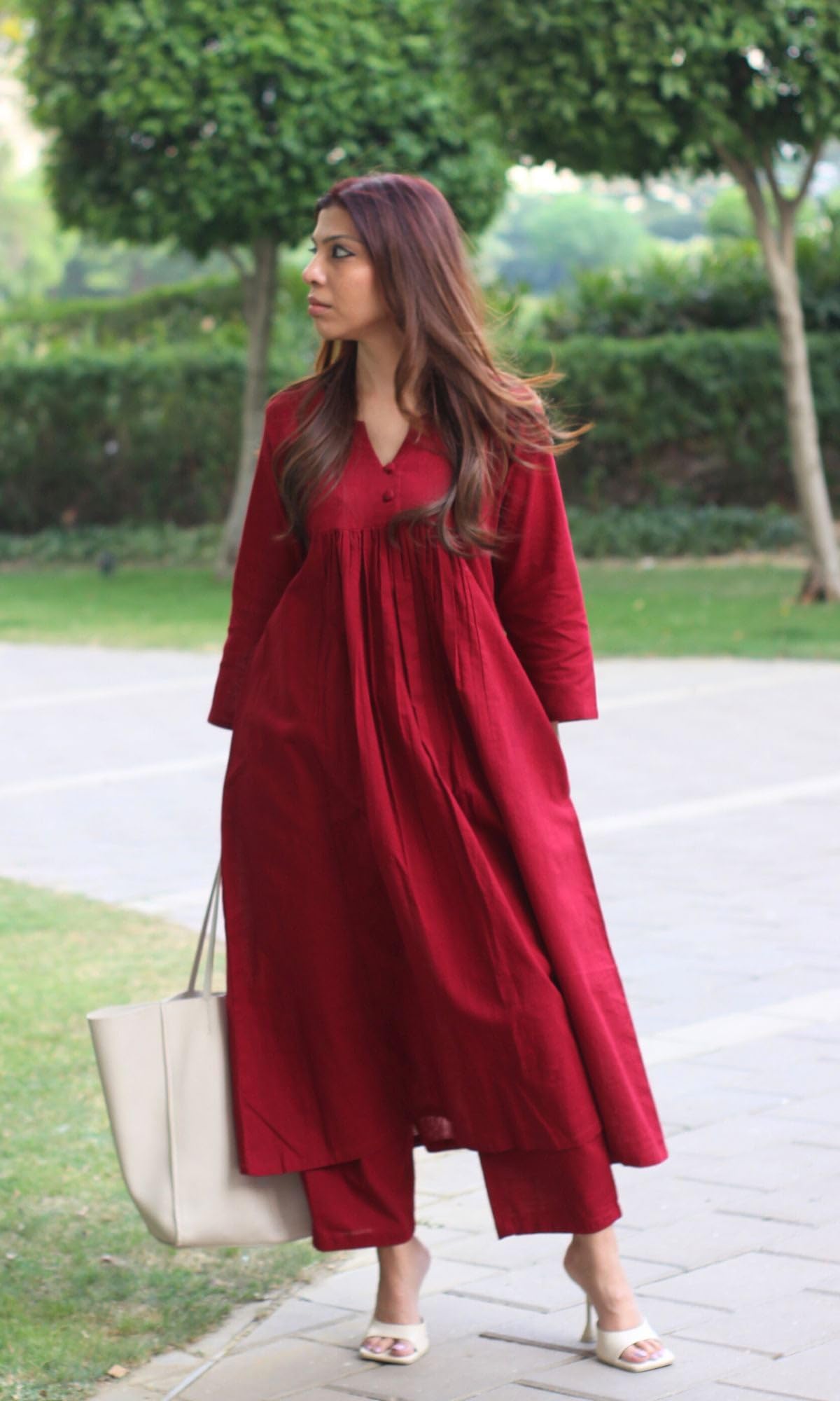Red Rayon Viscose A-Line Kurta Set for Women - Image 5