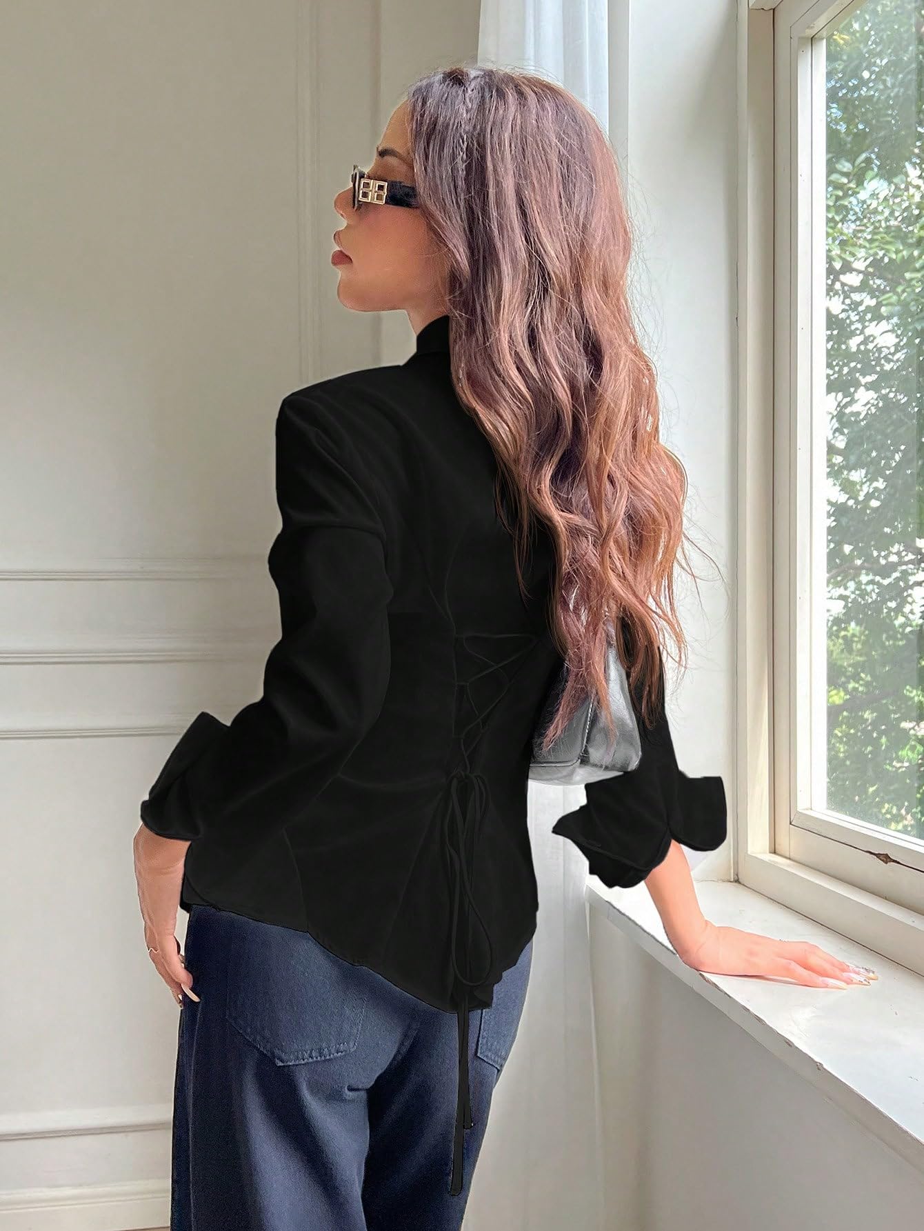 Aahwan Black Front Button Long Sleeve Shirt for Women - Image 3