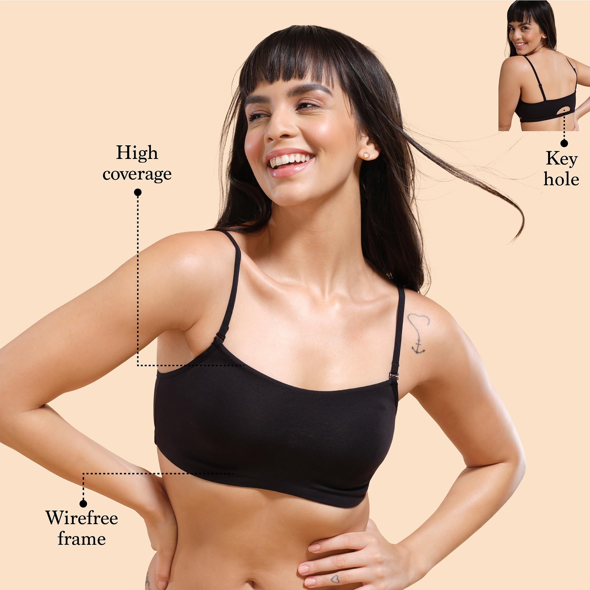 Enamor Black Cotton Cami Bra - Image 4