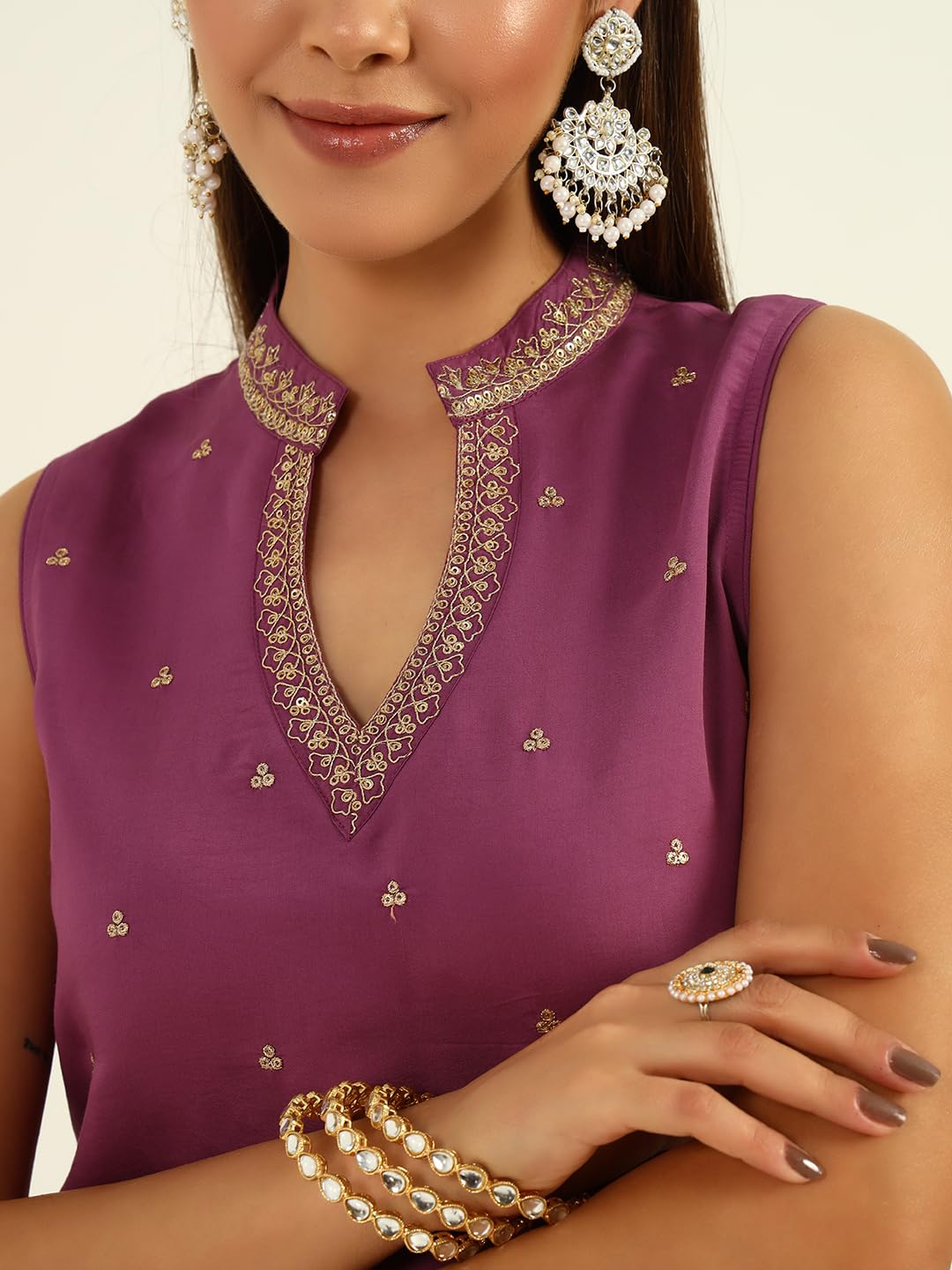 FIORRA Women's Lavender Chanderi Kurta Set - Image 5