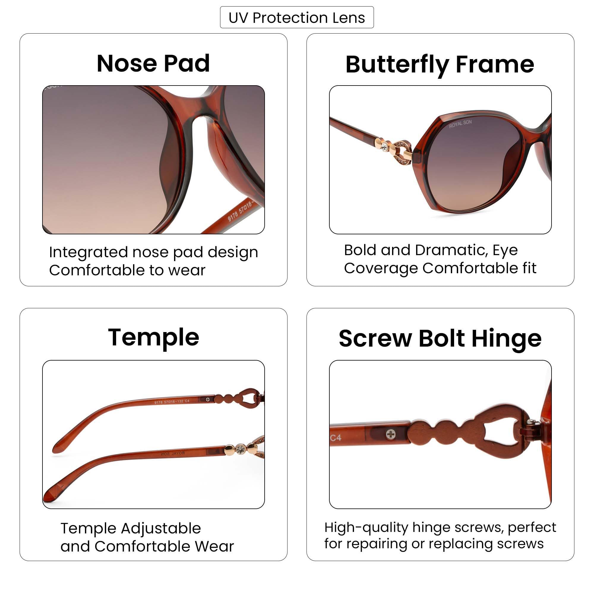 ROYAL SON Butterfly Sunglasses for Women - Grey Black Brown - Image 5