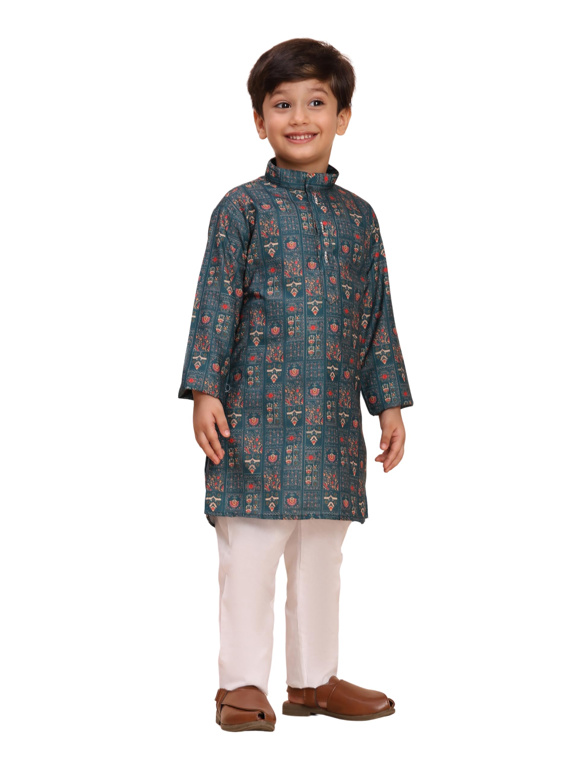 Pro-Ethic Boys Cotton Printed Kurta & Pajama Set - Green
