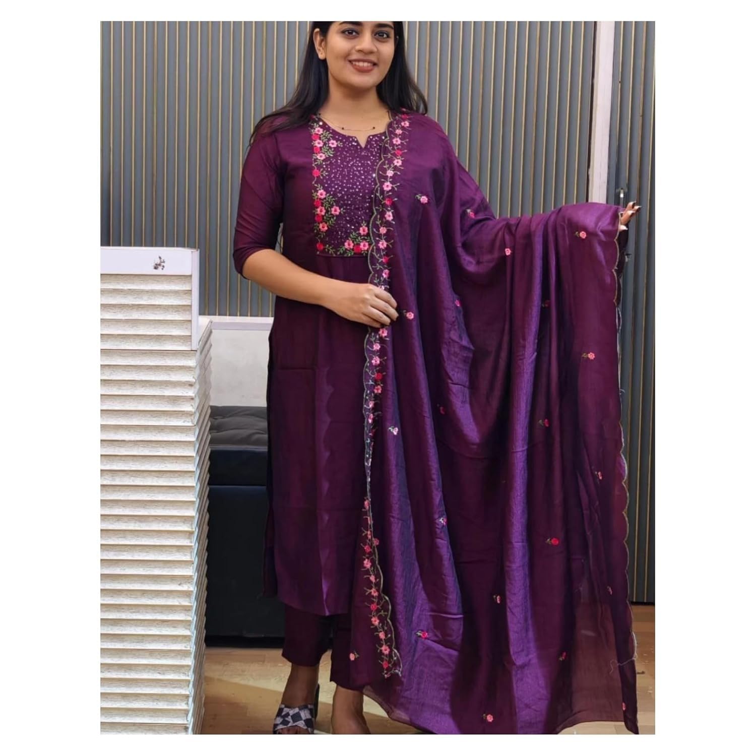 Wild Woven Embroidered Vichitra Silk Kurti for Women - Image 3