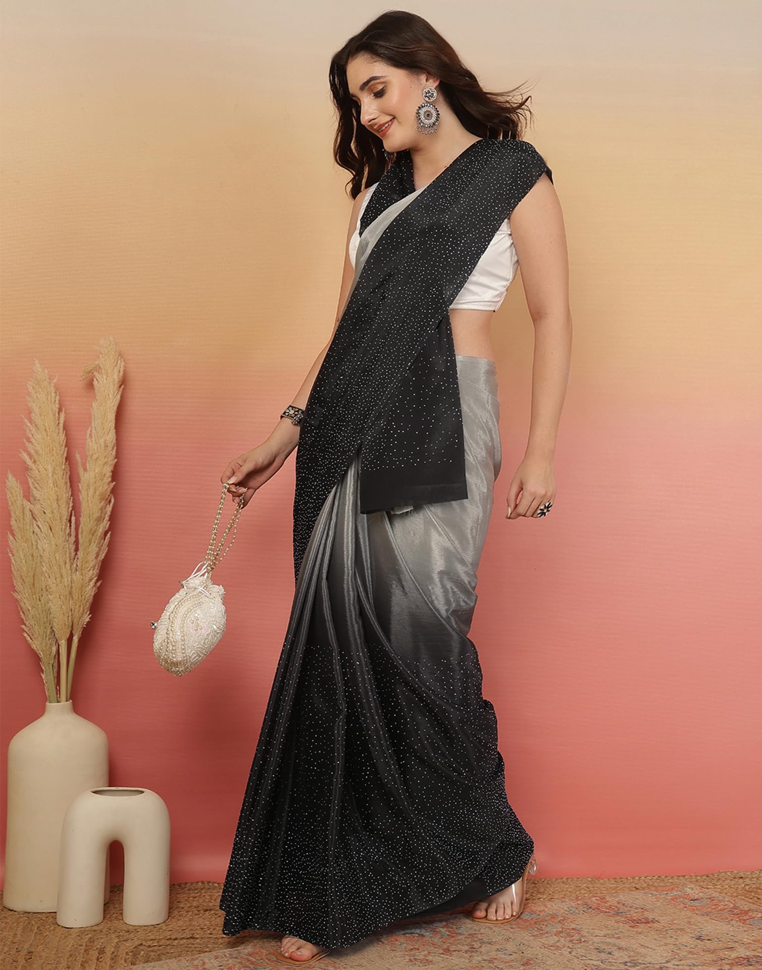 SIRIL Women's Cotton Silk Saree - Black & Grey - Image 4