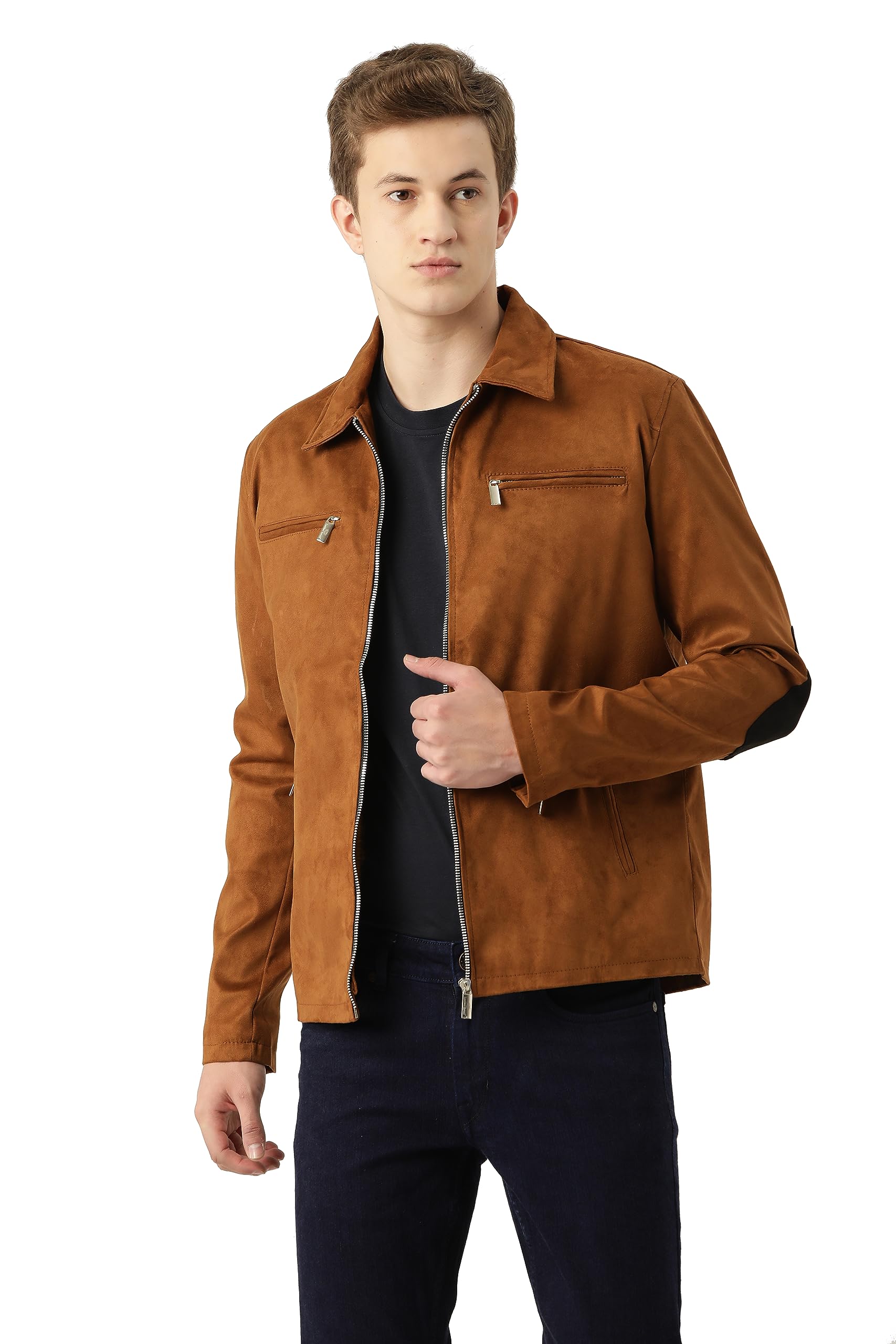 GarbGlide Men's Leather Brown Suede Jacket