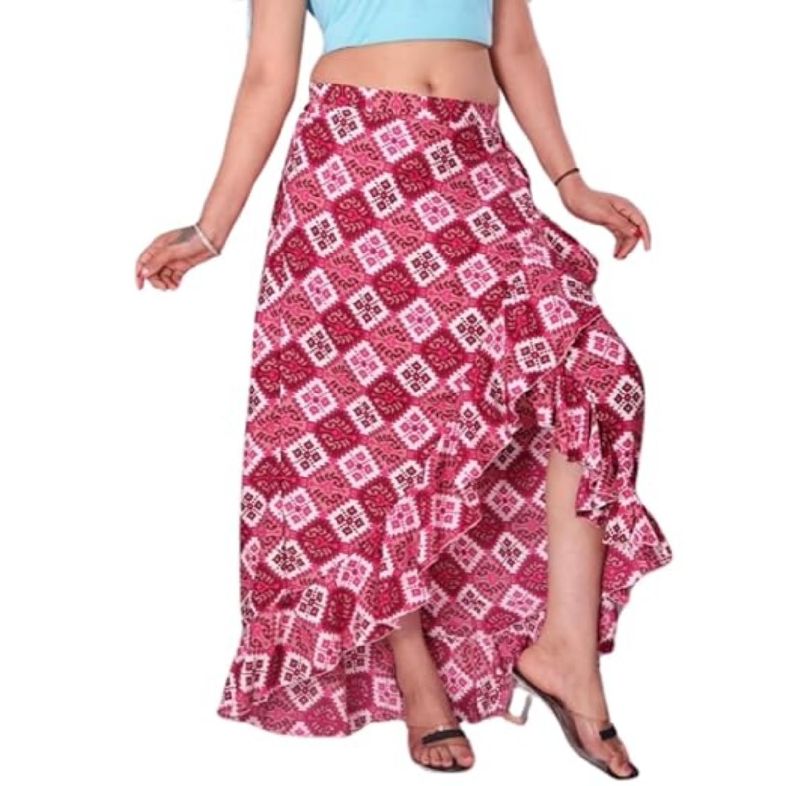 JYESHTA Floral Print Crepe Midi Skirt - Pink