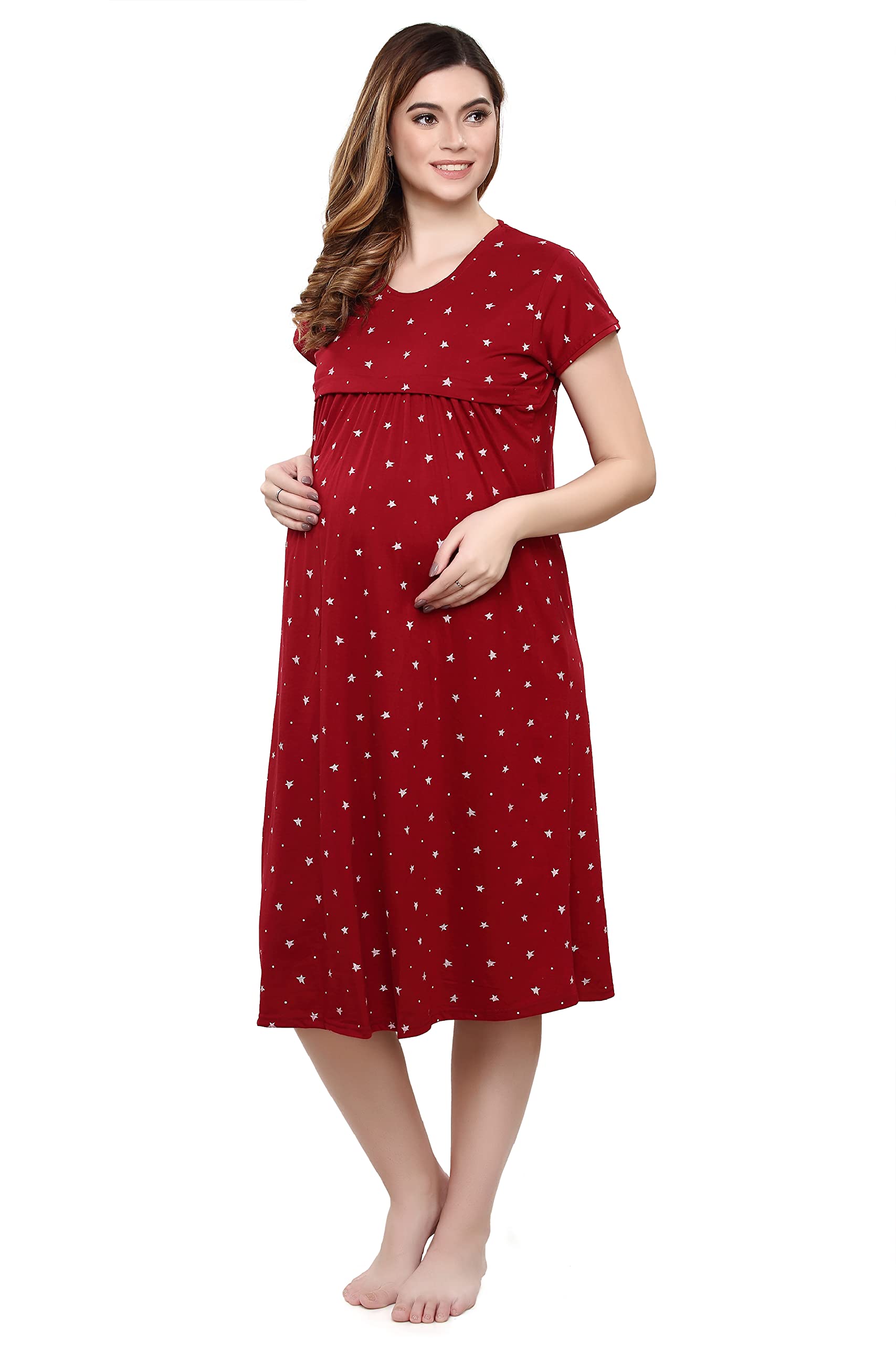 TIGYWIGY Women's Maternity Feeding Nighty - Maroon - Image 3
