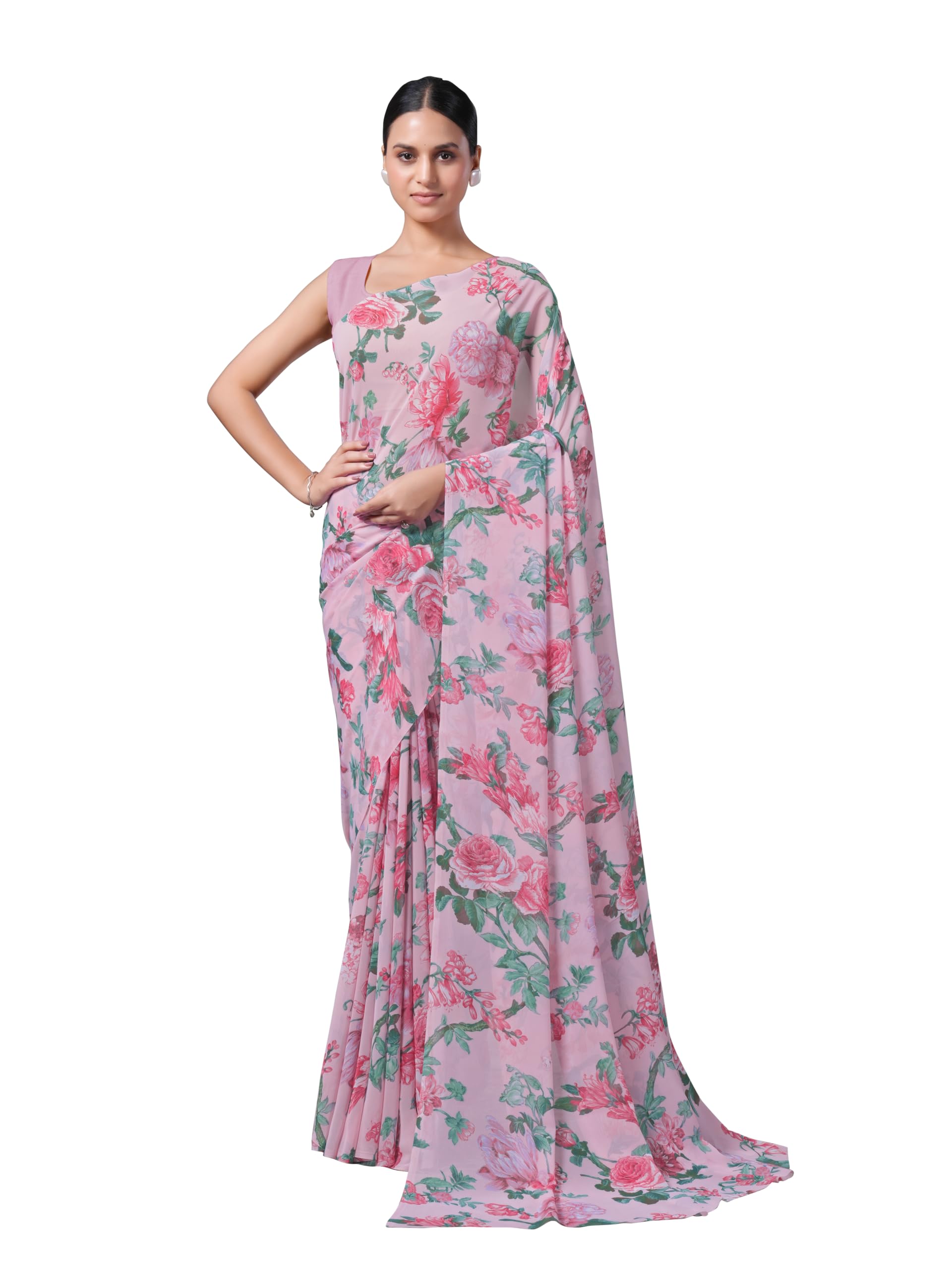 Garden Vareli Pink Georgette Saree