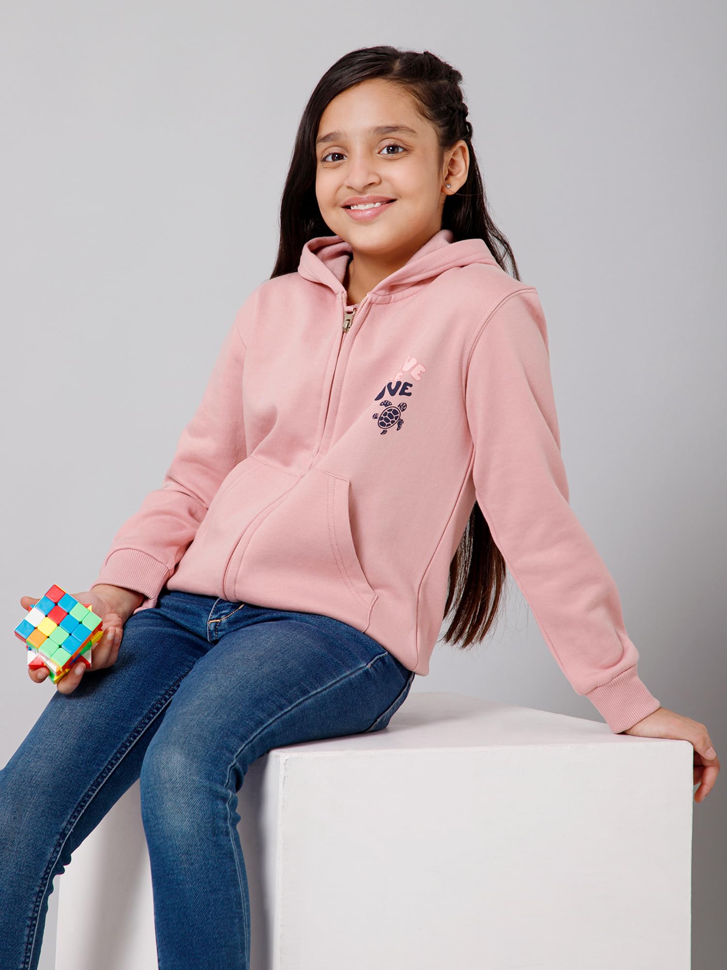 Alan Jones Girls Zipper Hooded Sweatshirt - Dusty Pink - Image 4