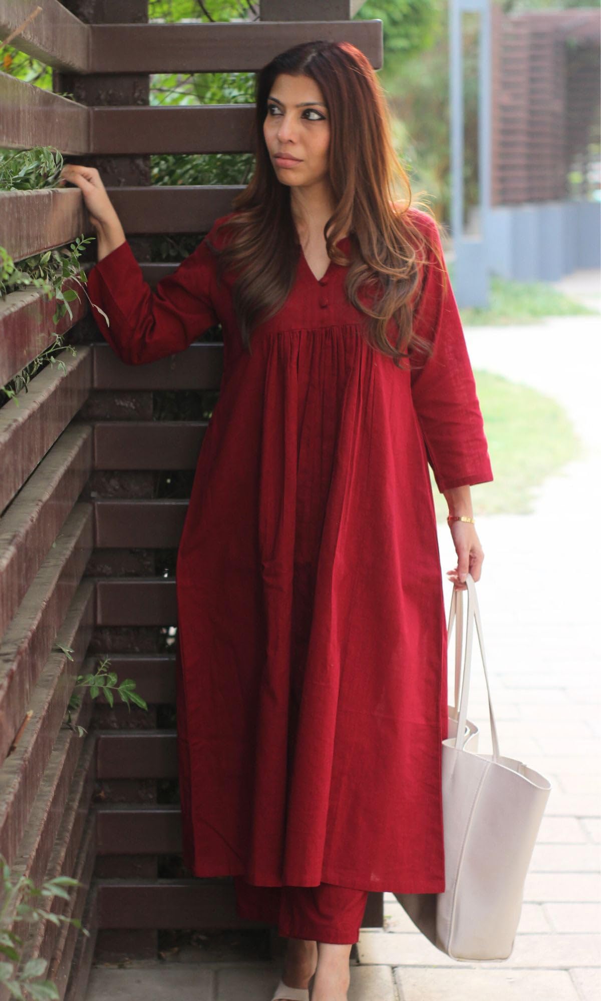 Red Rayon Viscose A-Line Kurta Set for Women - Image 3