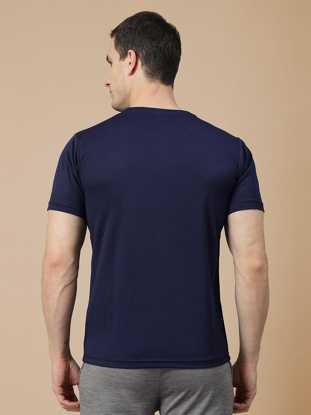 CHKOKKO Navy Blue Quick Dry Gym T-Shirt for Men - Image 4