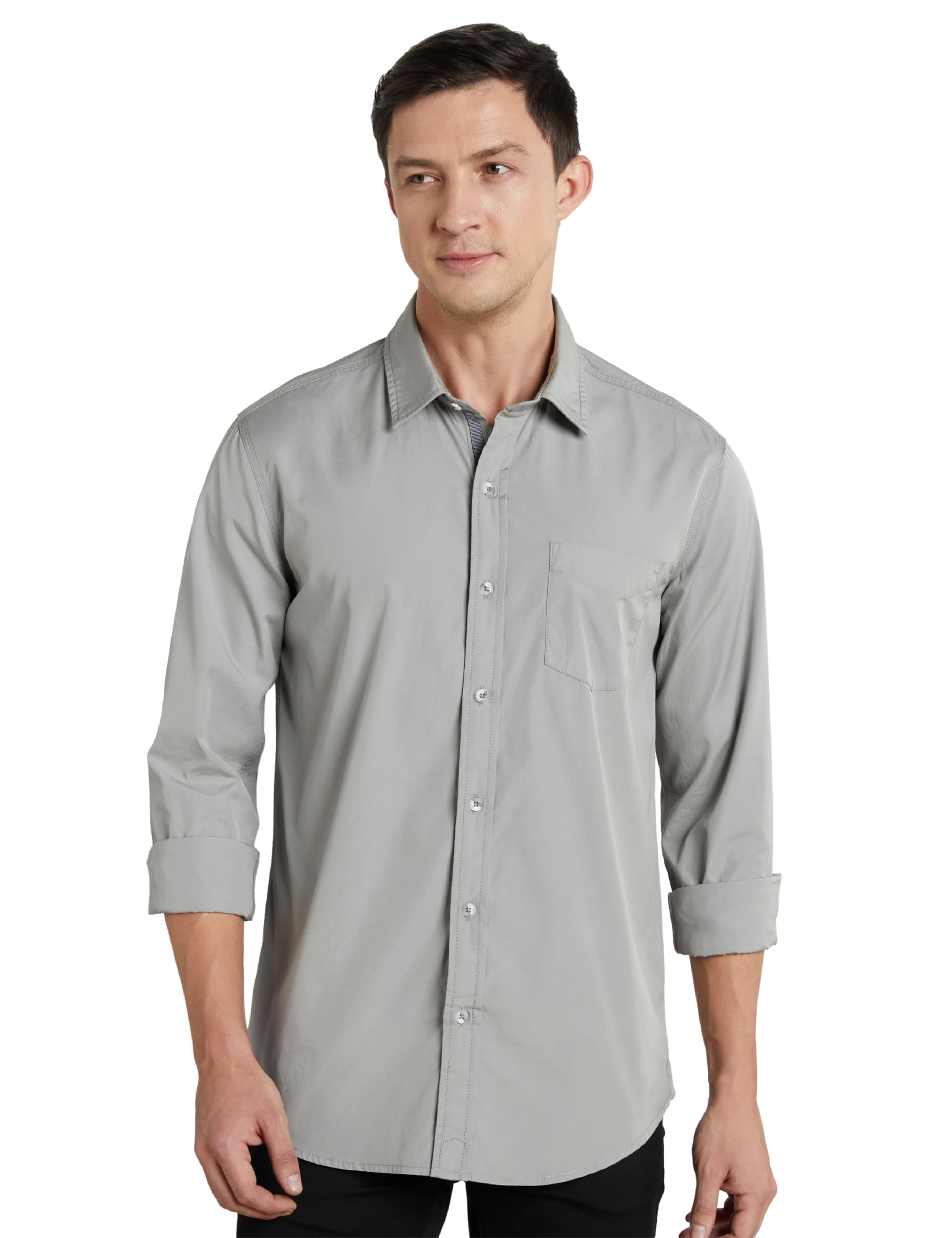 Symbol Men's Casual Cotton Poplin Shirt - Light Grey