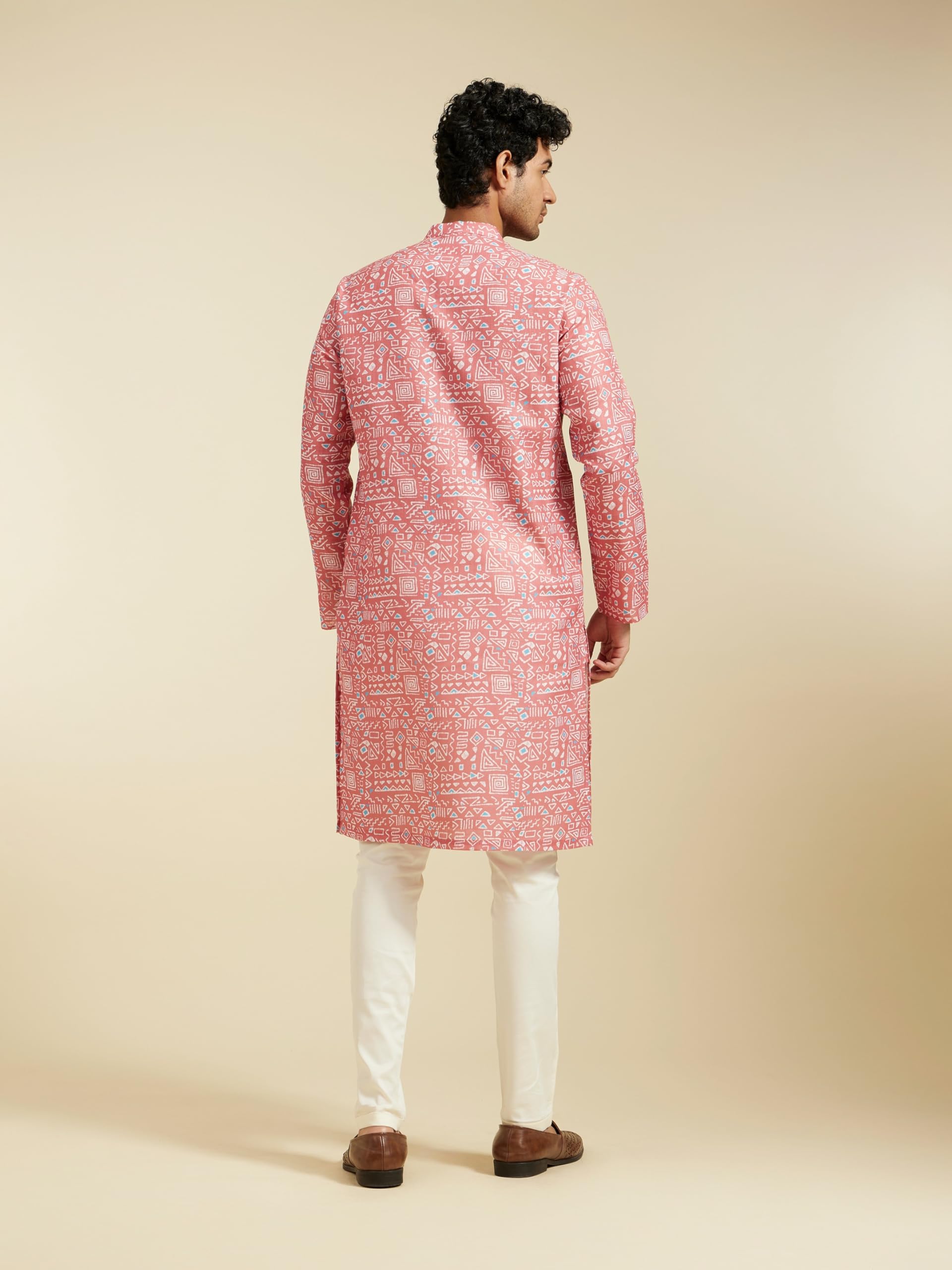 DIWAS Aztec Printed Cotton Kurta for Men - Coral Peach - Image 5