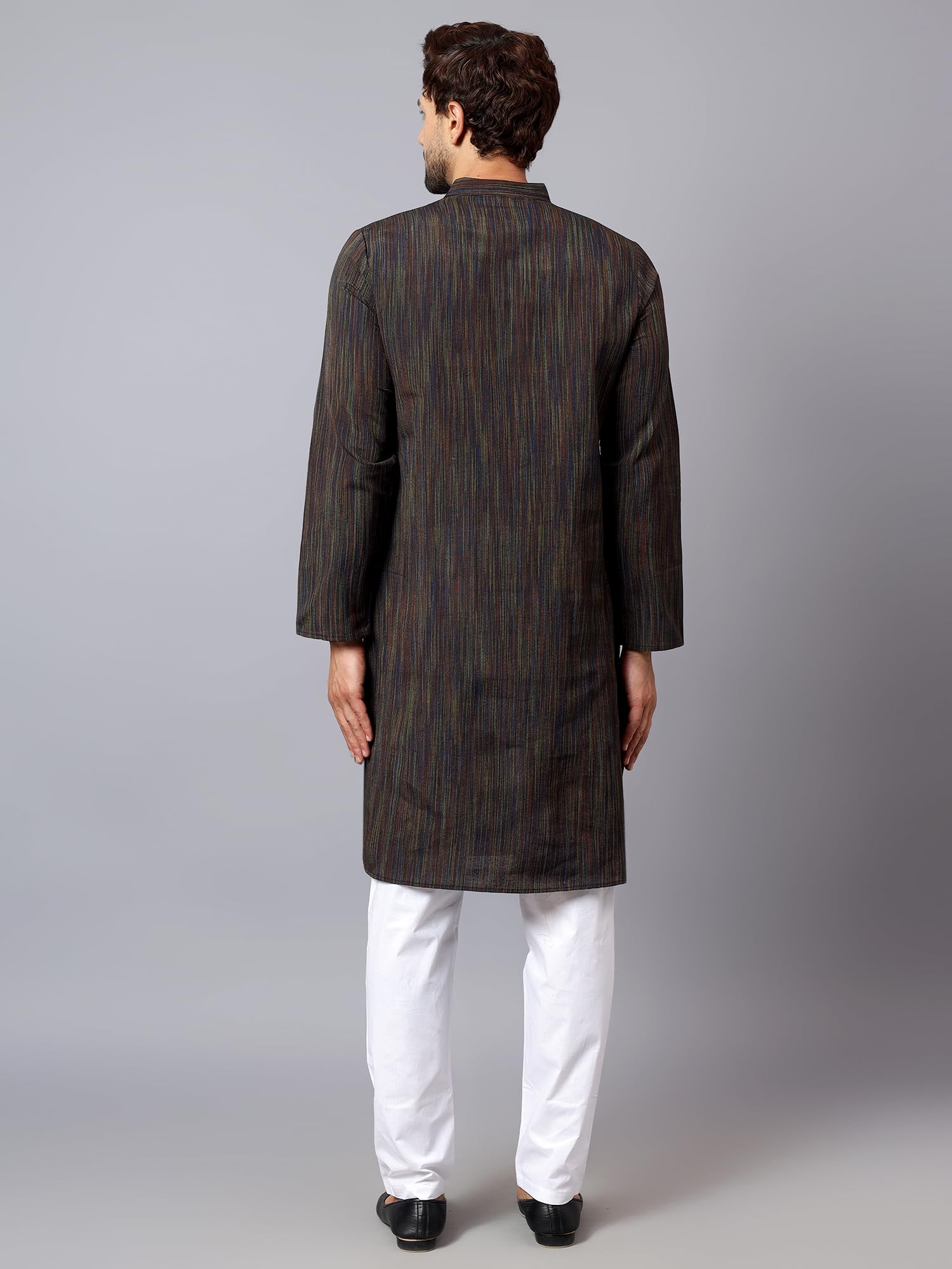 GarbGlide Men Cotton Long Kurta - Black - Image 5
