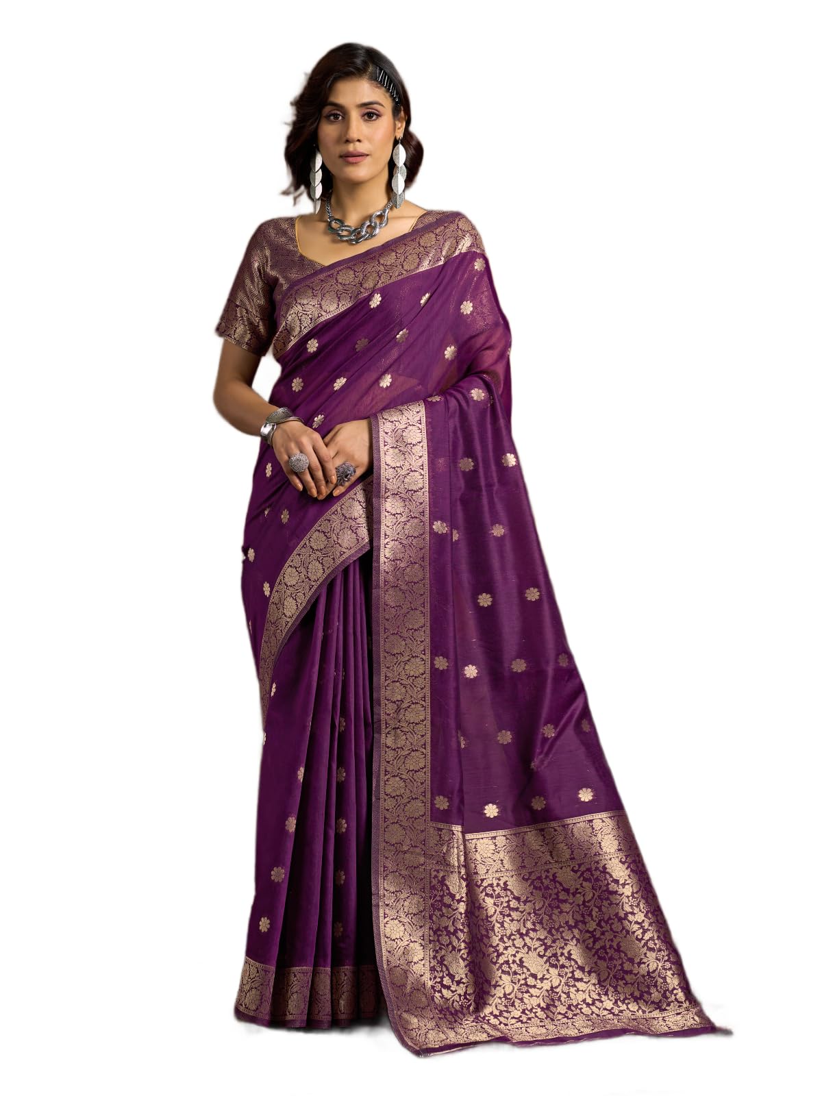SWORNOF Womens Linen Silk Saree