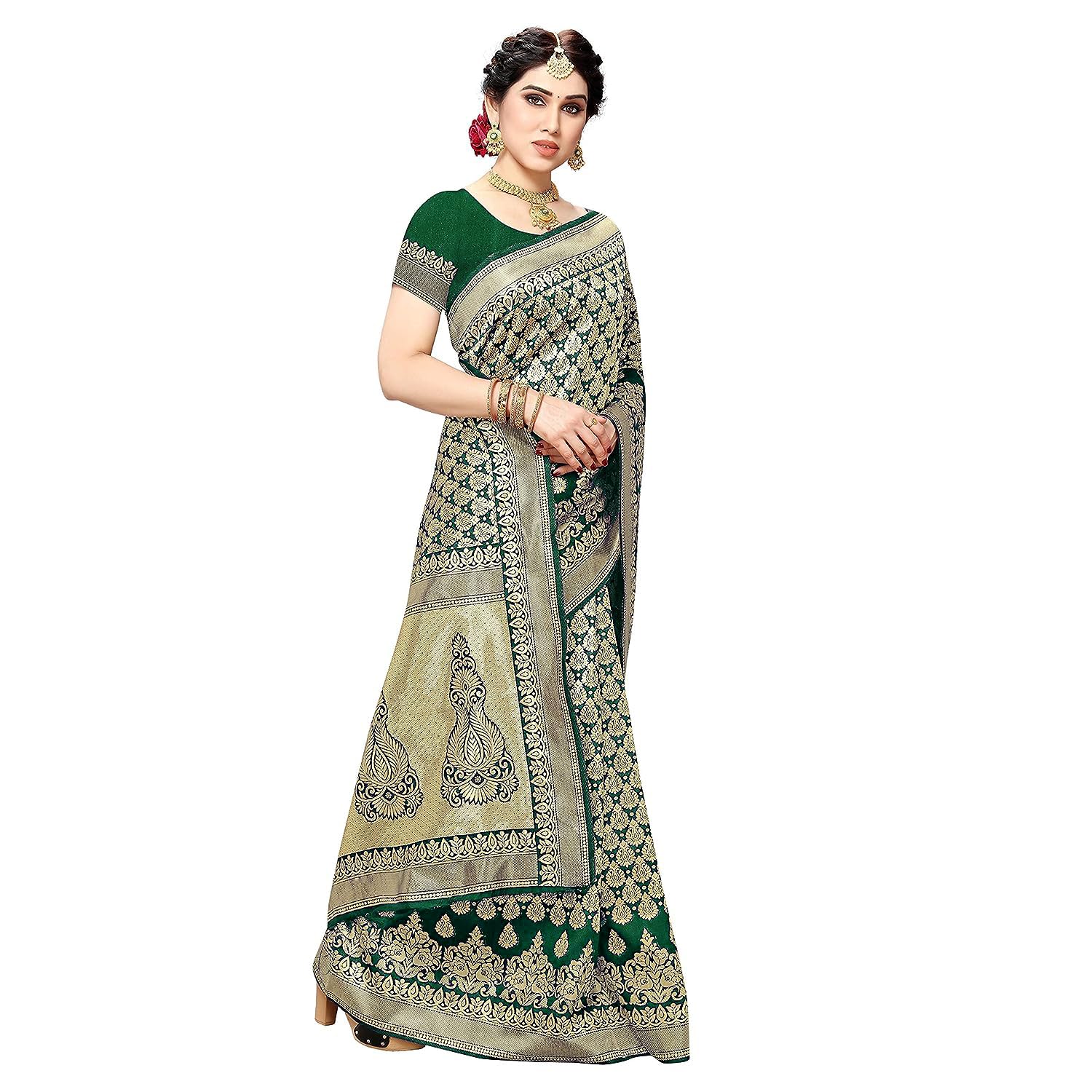 Yashika Banarasi Kanjivaram Art Silk Saree - Green - Image 5