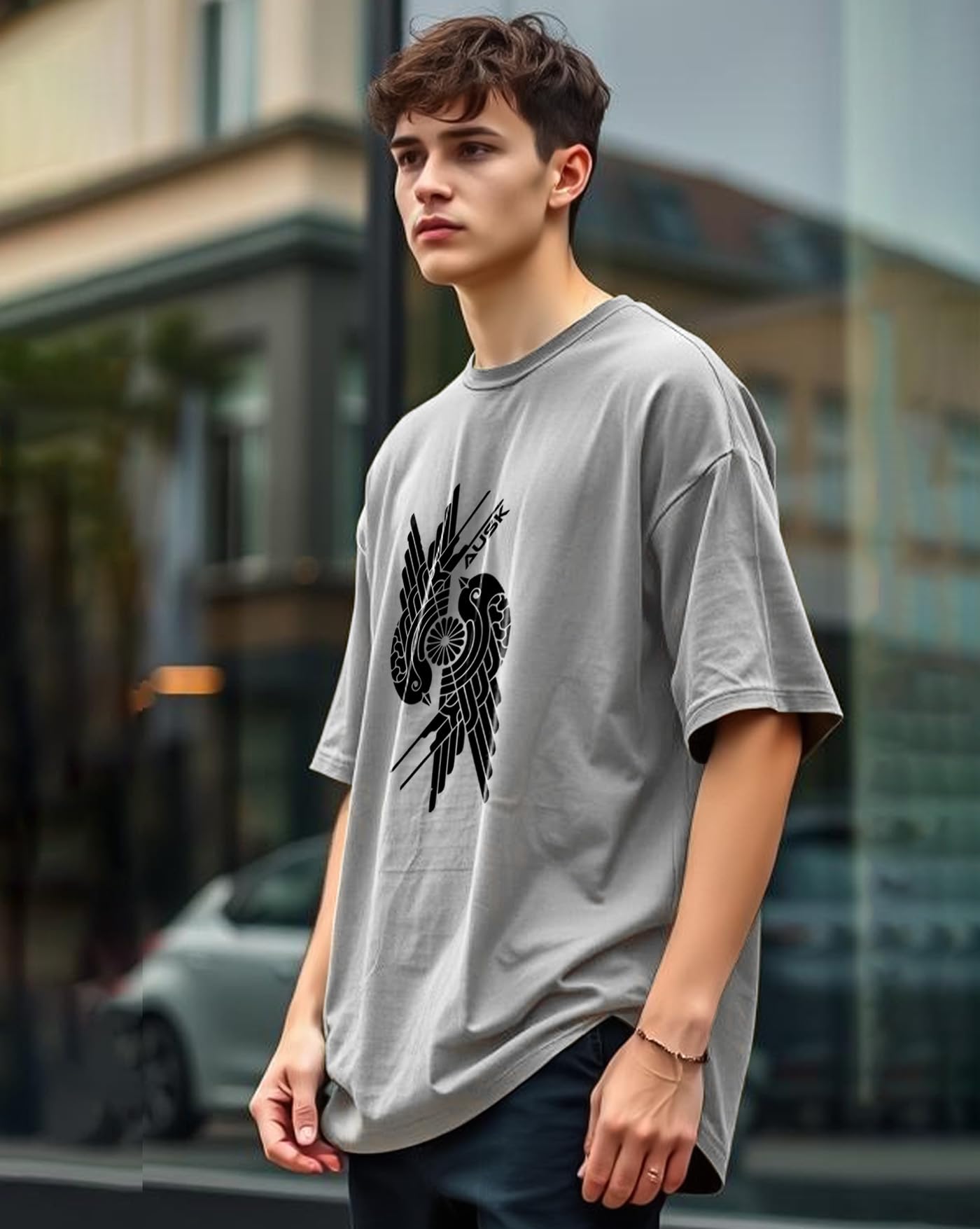 AUSK Mens Printed Cotton T-Shirt - Grey - Image 4