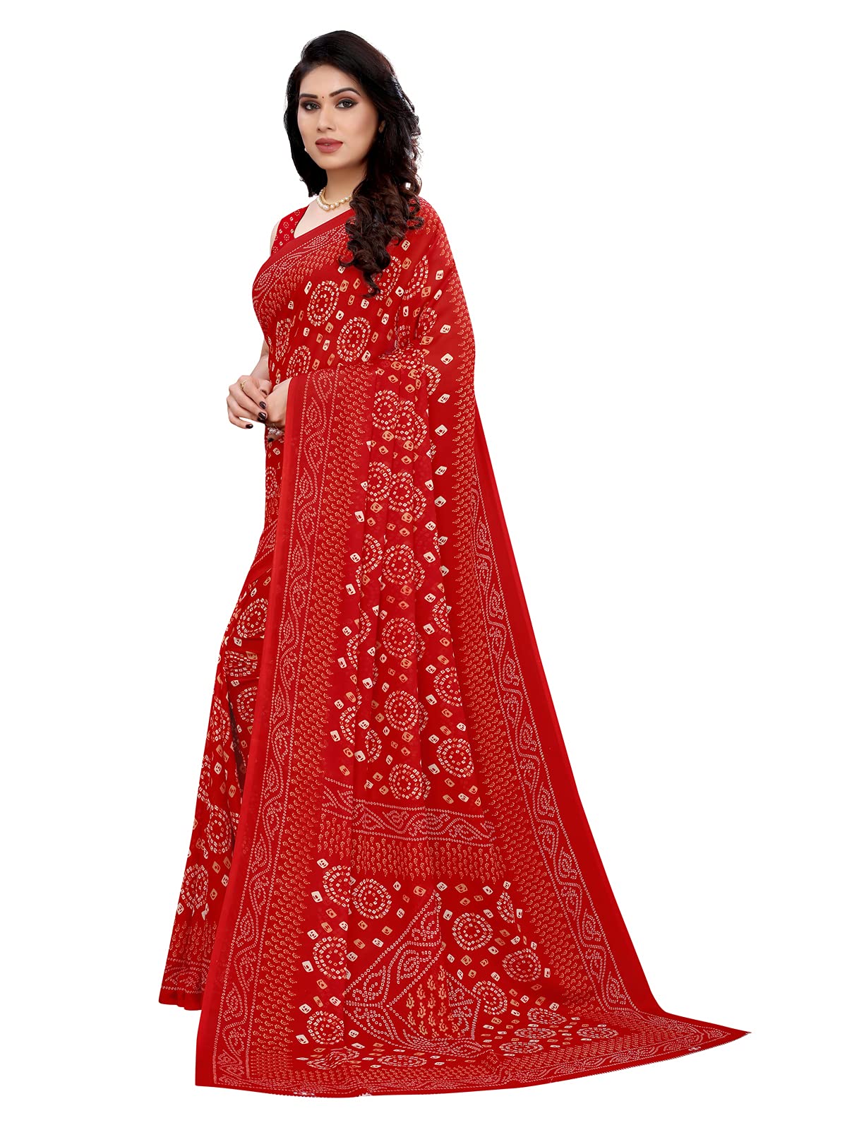 SIRIL Women's Georgette Bandhani Printed Saree - Red - Image 2