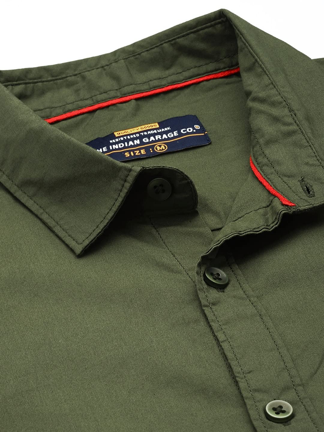 The Indian Garage Co Olive Slim Fit Cotton Shirt for Men - Image 2