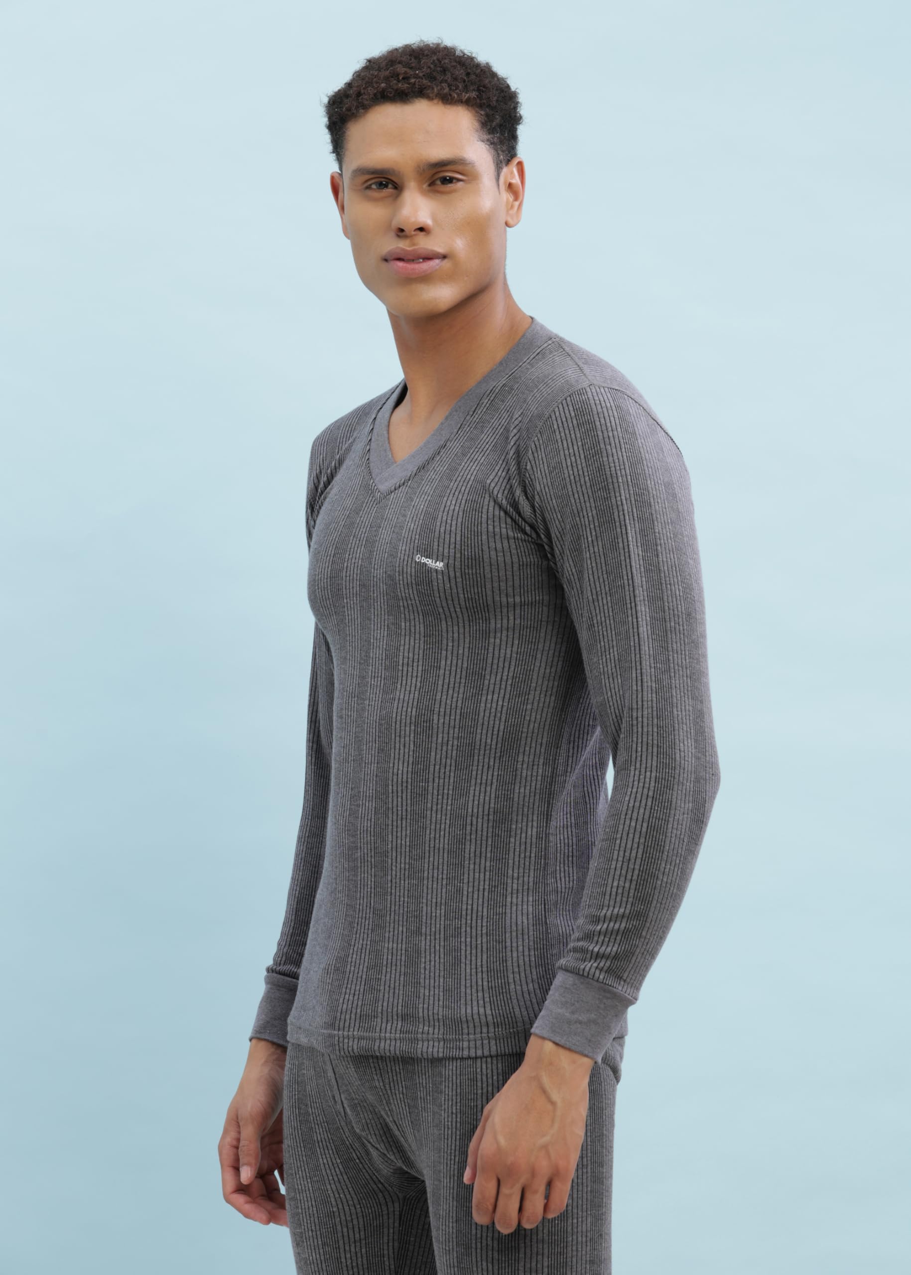 Dollar Mens Thermal V-Neck Top - Grey - Image 2