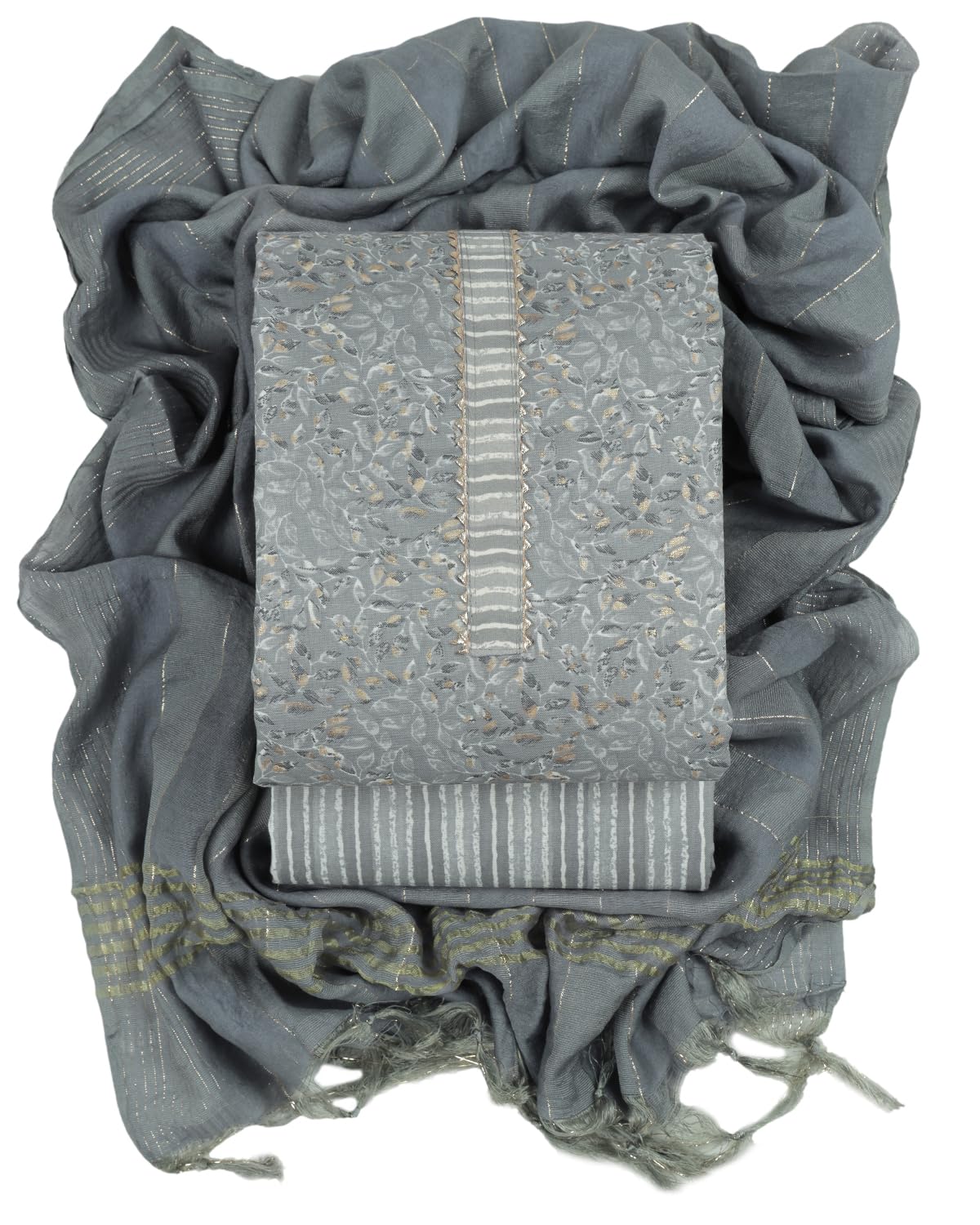 Sun Fashion Women's Cotton Blend Chudithar Material - Grey - Image 5