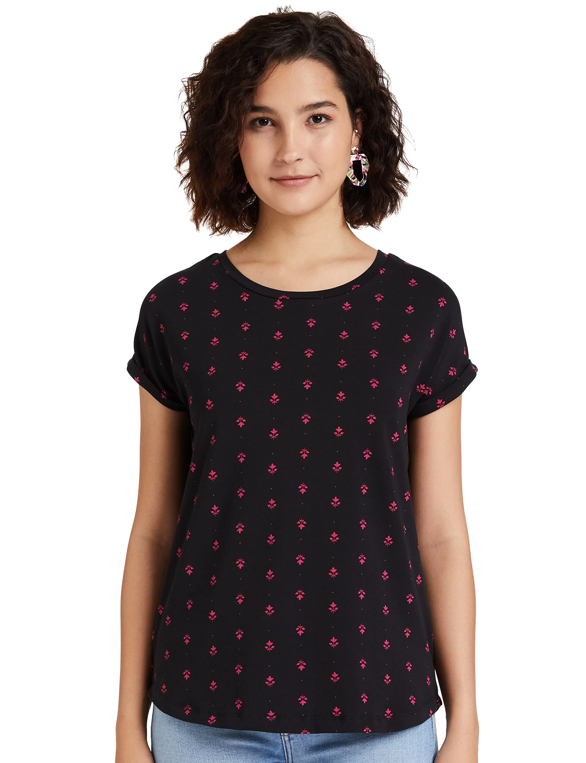 Myx Women's Cotton Loose T-Shirt - Raspberry Black